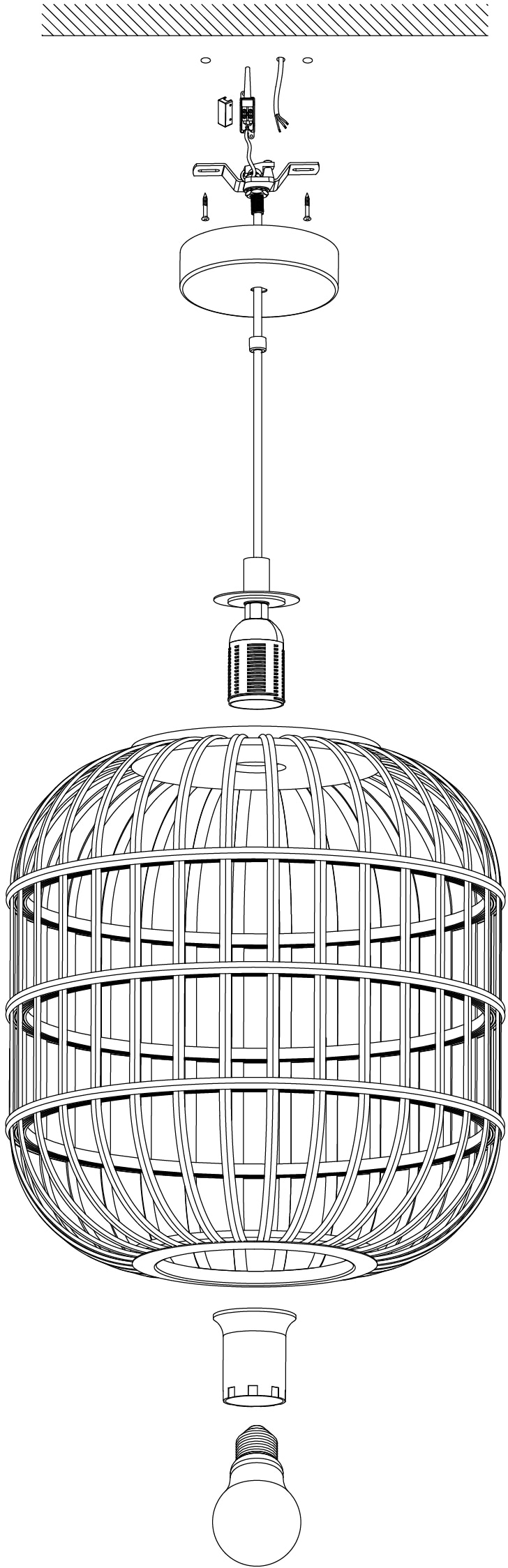 EGLO Pendelleuchte »BORDESLEY«, 1 flammig, Leuchtmittel E27 | ohne Leuchtmittel, schwarz / Ø35 x H110 cm / exkl. 1 x E27 (je max. 28W) / Stahl und Holz