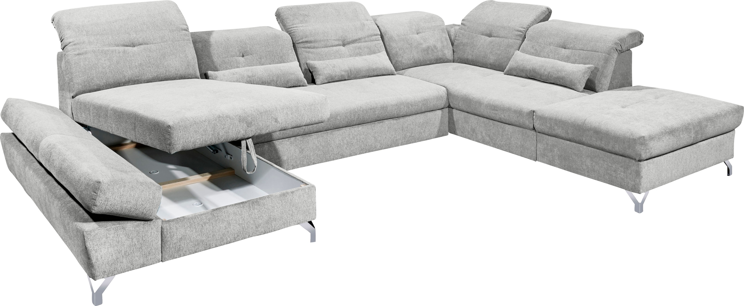 ED EXCITING DESIGN Wohnlandschaft »Melfi U-Form mit Bettfunktion, Bettkasten«, Arm- & Kopfteilverstellung & 3 Nierenkissen