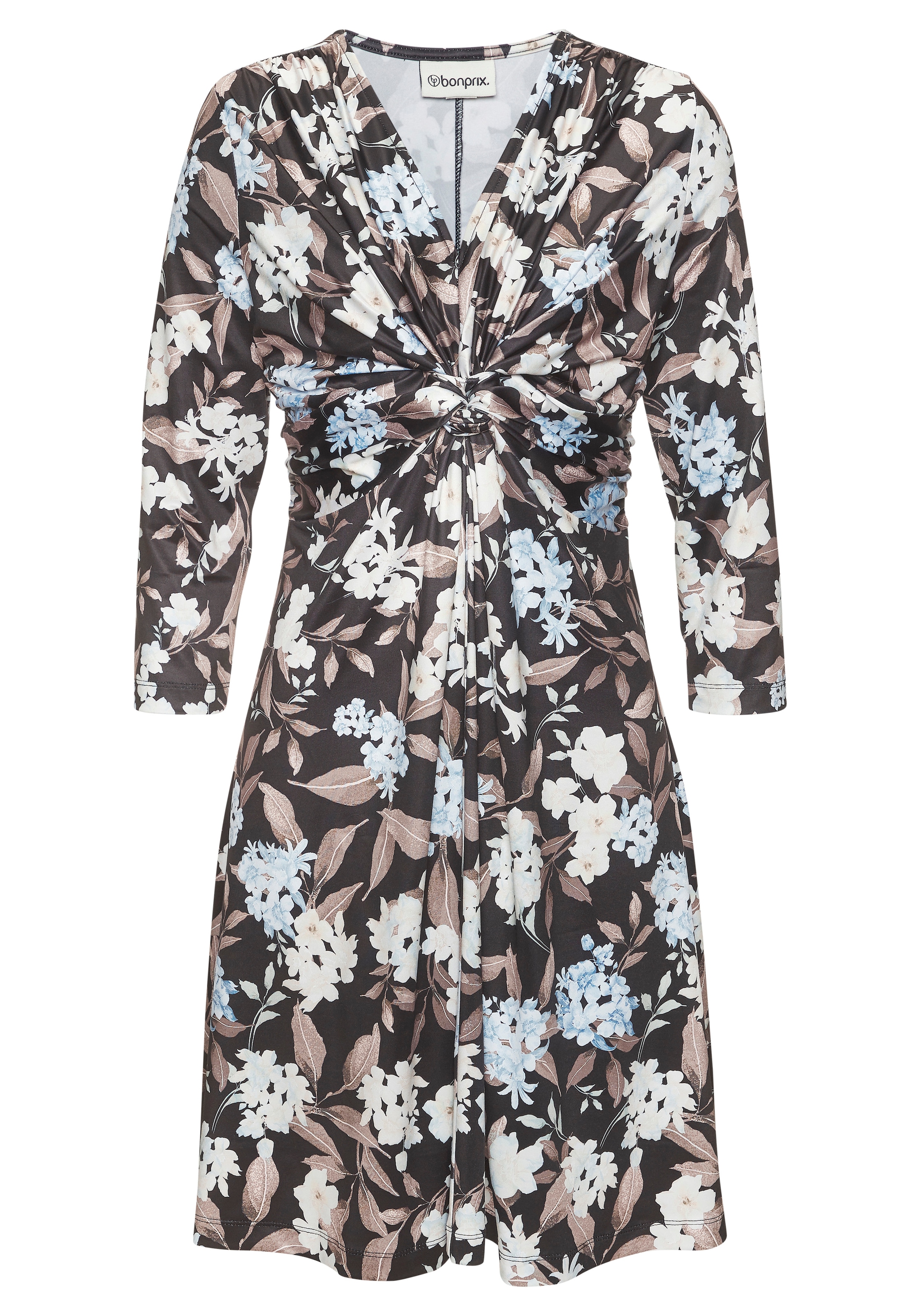 LASCANA Druckkleid Ohne Taschen aus bügelfreier Ware, festlich-elegantes Kleid mit Knotendetail vorne