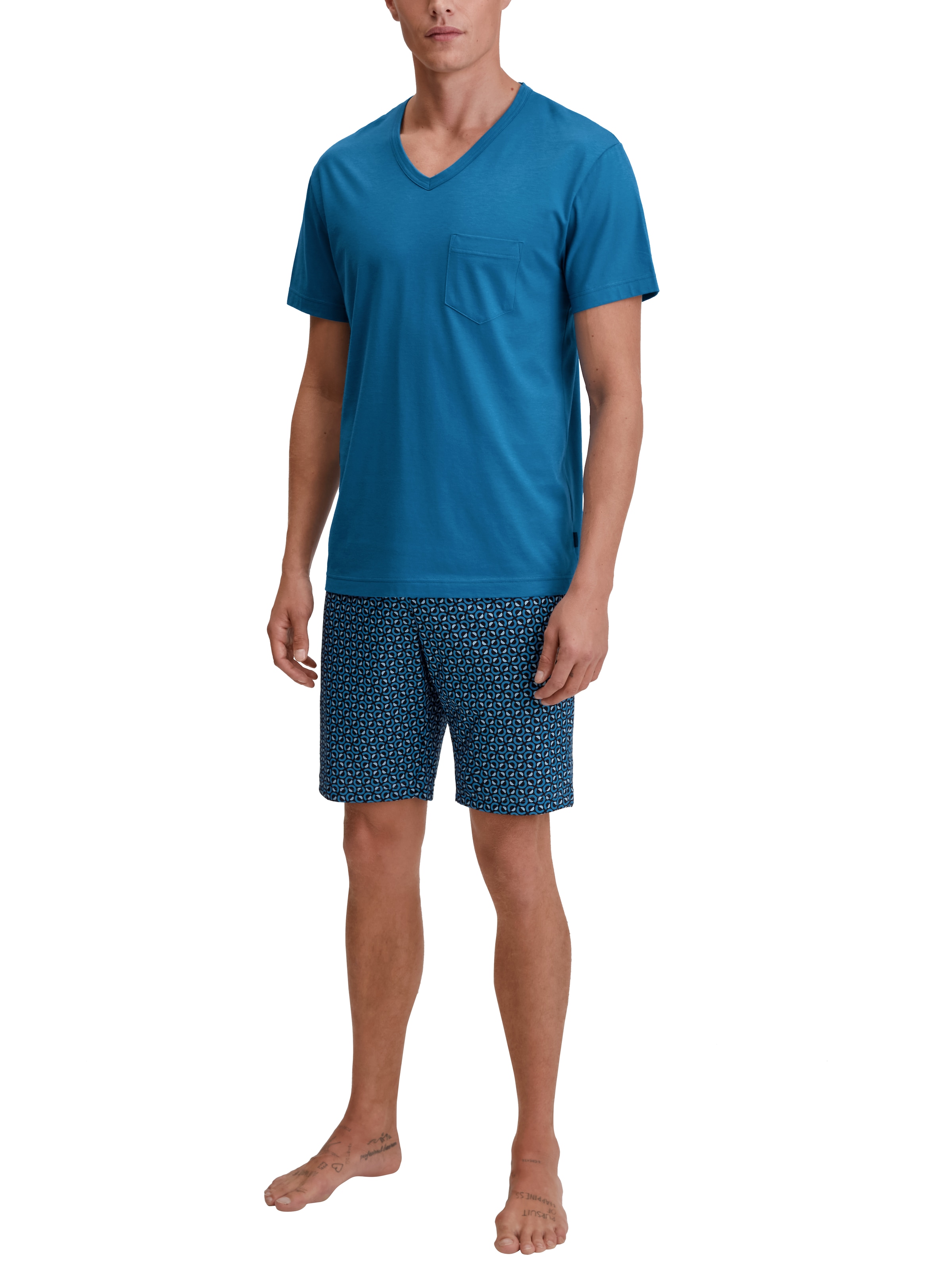 CALIDA Shorty »Relax Imprint 2«, (2 tlg.), V-Ausschnitt, Brusttasche, Kurzarm, Single Jersey Qualität