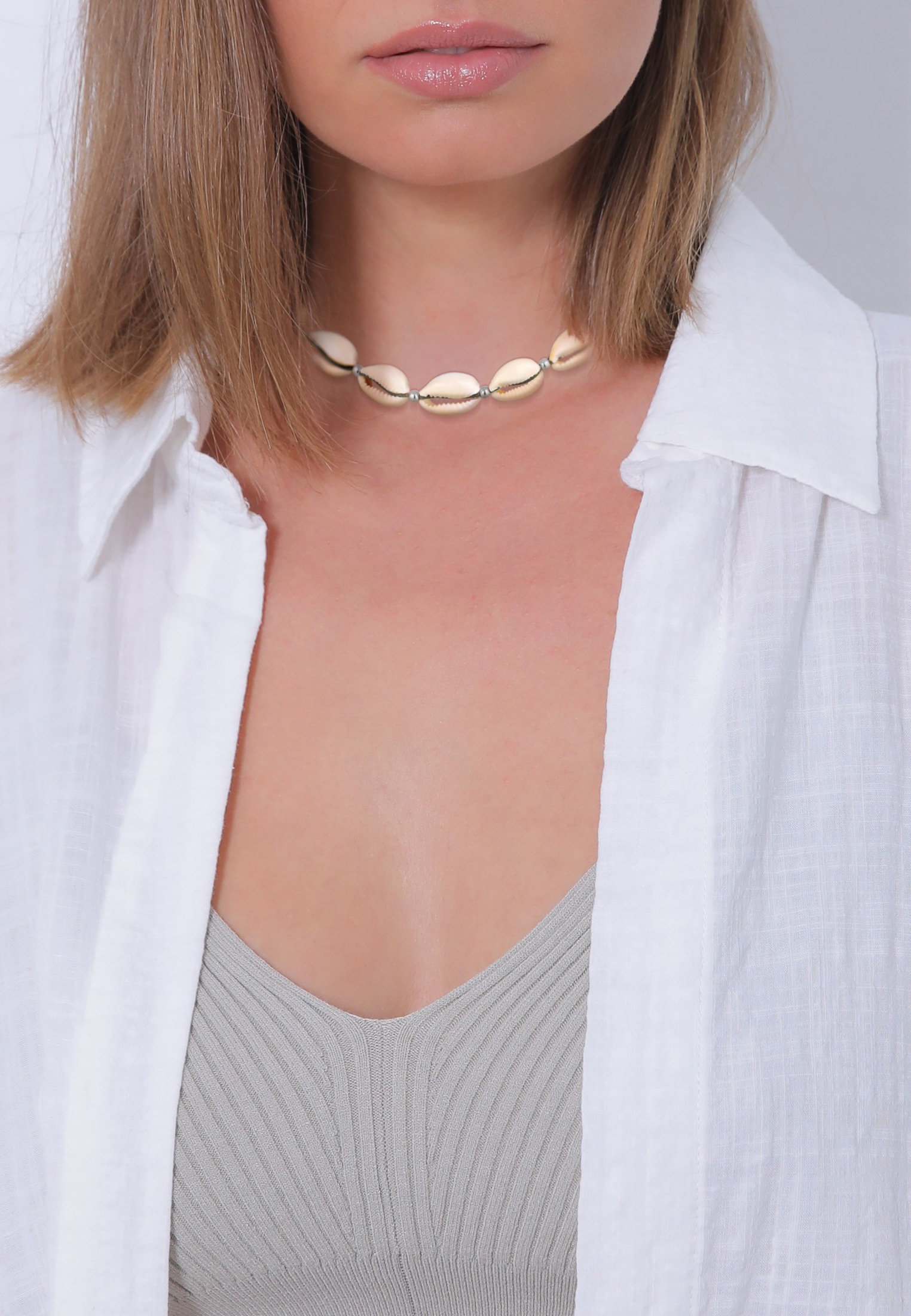 Elli Kette mit Anhänger »Halskette Choker Kauri Muscheln Beach 925 Silber vergoldet«