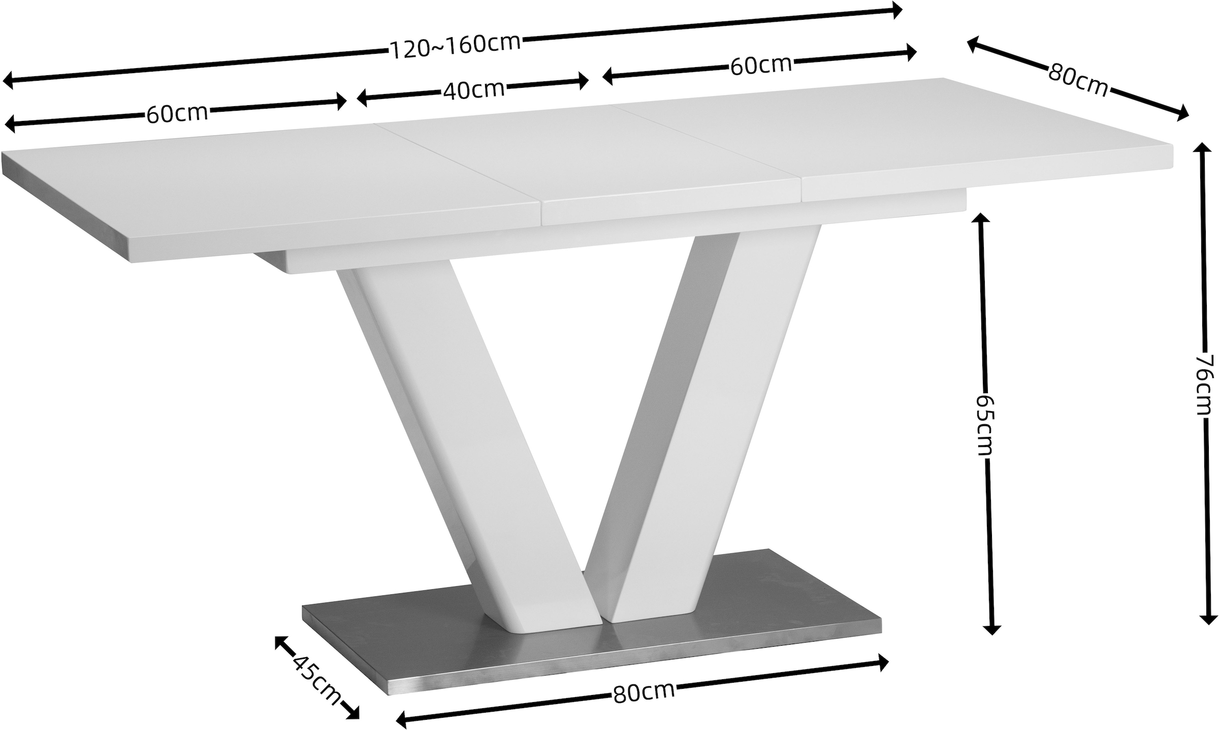 Home affaire Esstisch »Elbach«, Hochglanz weiß, Ausziehtisch 120-160 cm, Esszimmer