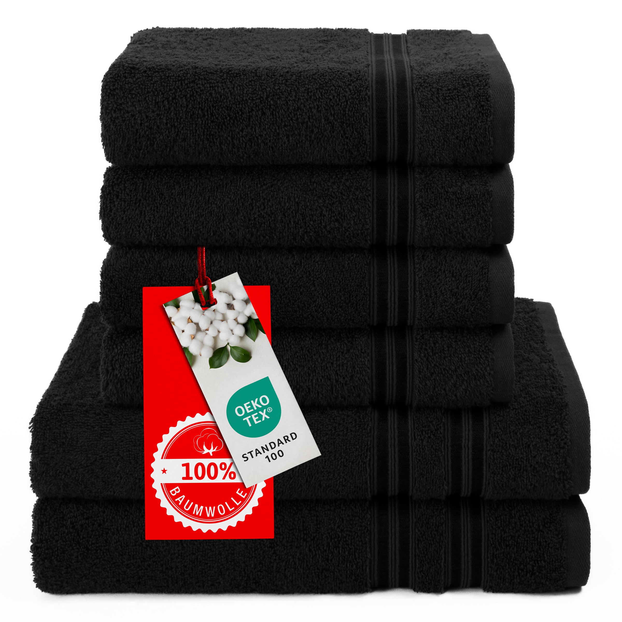 HAMMETEX Handtuch Set »6-teiliges Handtuch Set, 100% Baumwolle, Weich & Saugstark«, Set, 6 tlg., Frottier, mit Bordüre, einfarbig, weich