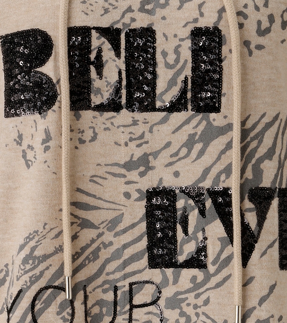 Aniston CASUAL Strickpullover mit Pailletten-Schriftzug verziertem Vorderteil