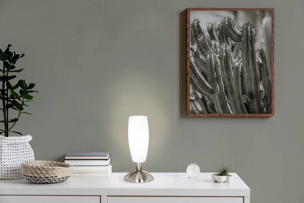 EGLO Tischleuchte »SLIM Tischlampe, Nachttischlampe, Wohnzimmerlampe, nickel-matt, weiß« E14 Lampe mit Schalter, E14, schlichtes Design, modern, 22x7x10cm