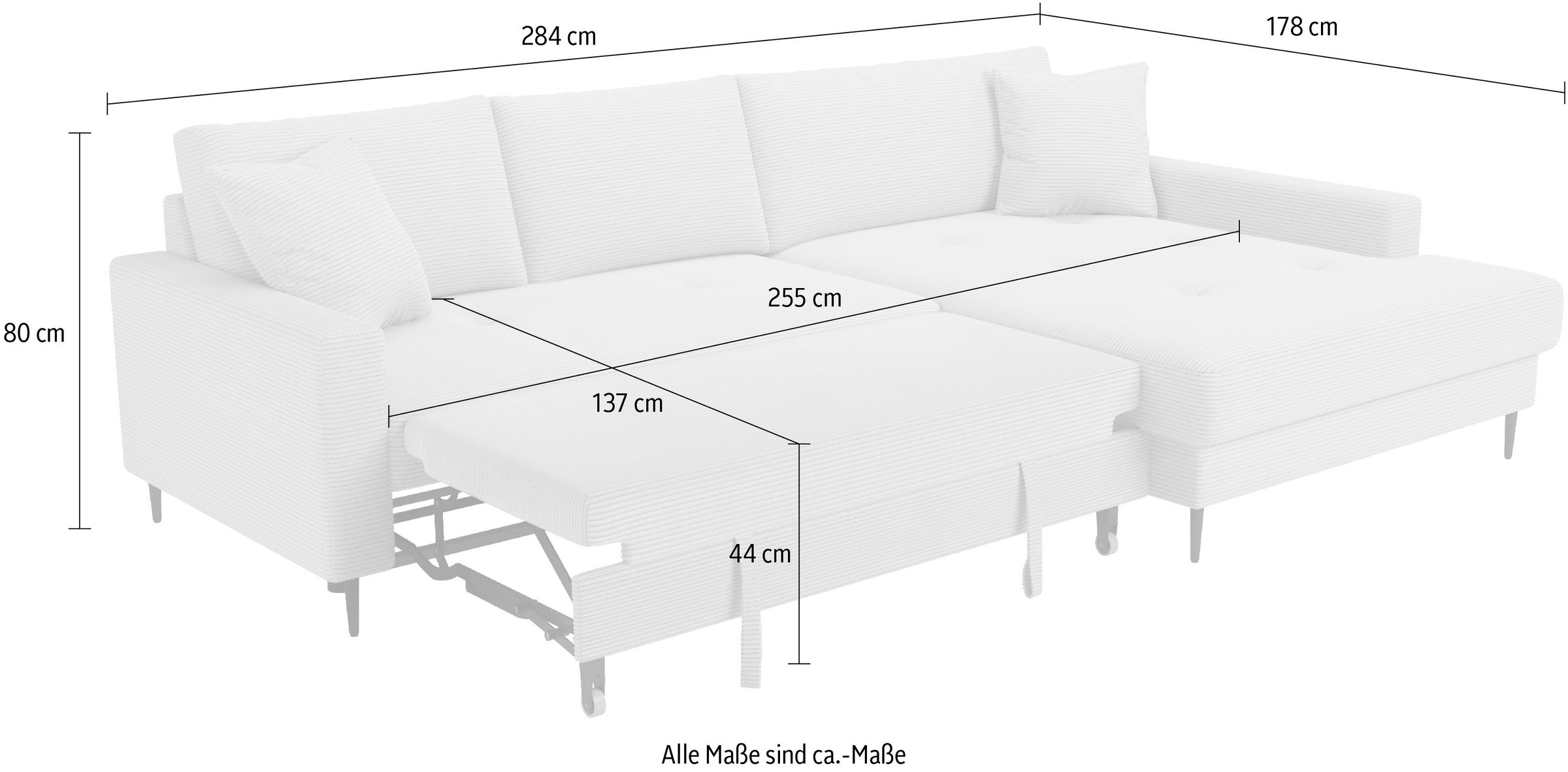 Trends by HG Ecksofa »Summer, B: 284 cm, mit Schlaffunktion und Wellenfederung«