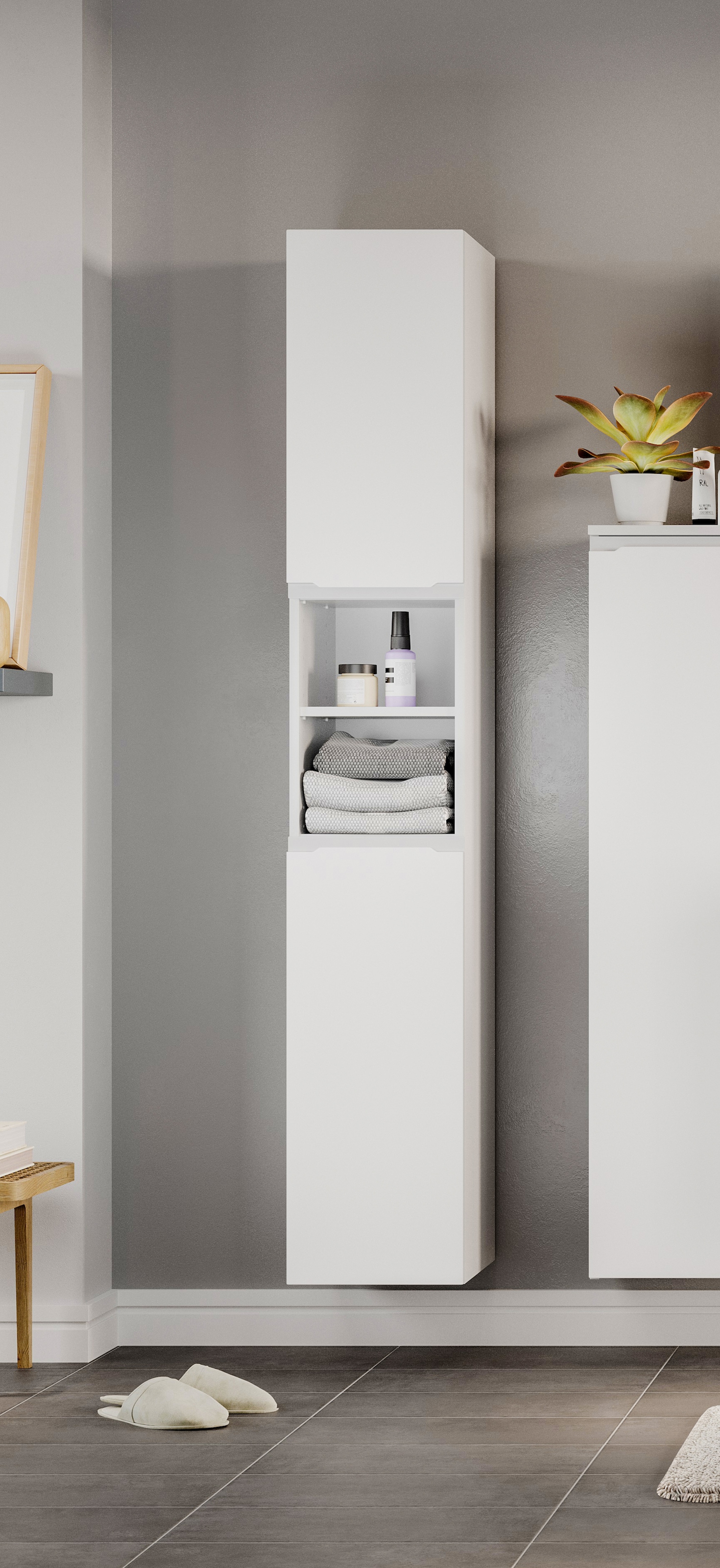 welltime Hochschrank »CABO, gedämpfte Scharniere« matt weiß, griffloses Design, reversibel