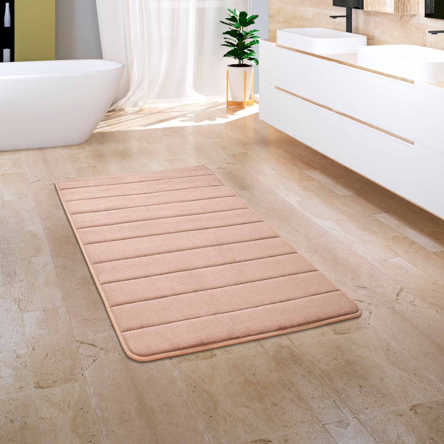 Paco Home Badematte »Corby 252, Memory-Schaum Effekt«, rutschhemmend beschichtet, fußbodenheizungsgeeignet, Badteppich, Uni Farben, gestreift, Hoch-Tief Effekt