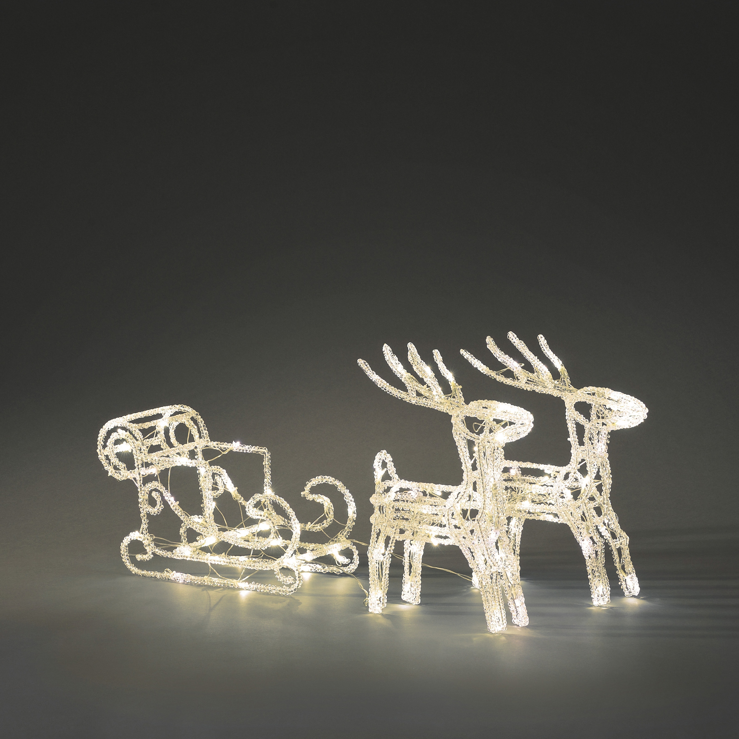 KONSTSMIDE Weihnachtsfigur »Weihnachtsdeko aussen«, LED Acryl-Set "Schlitten mit 2 Rentieren", 96 warm weiße Dioden