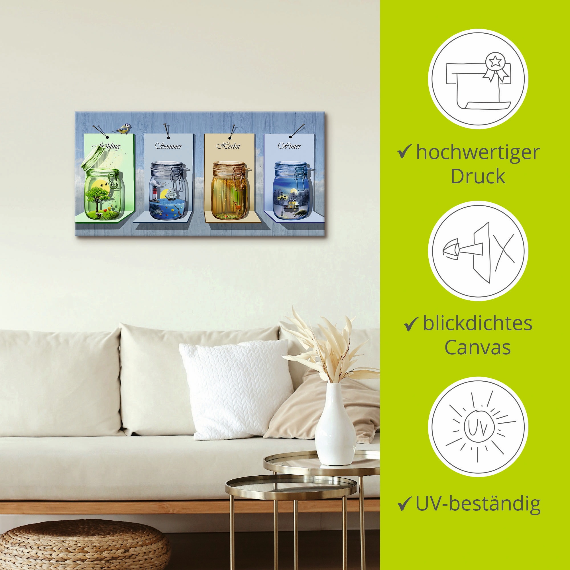 Artland Wandbild »Jahreszeiten in Gläsern«, Vier Jahreszeiten, (1 St.), als Leinwandbild, Poster, Wandaufkleber in verschied. Größen