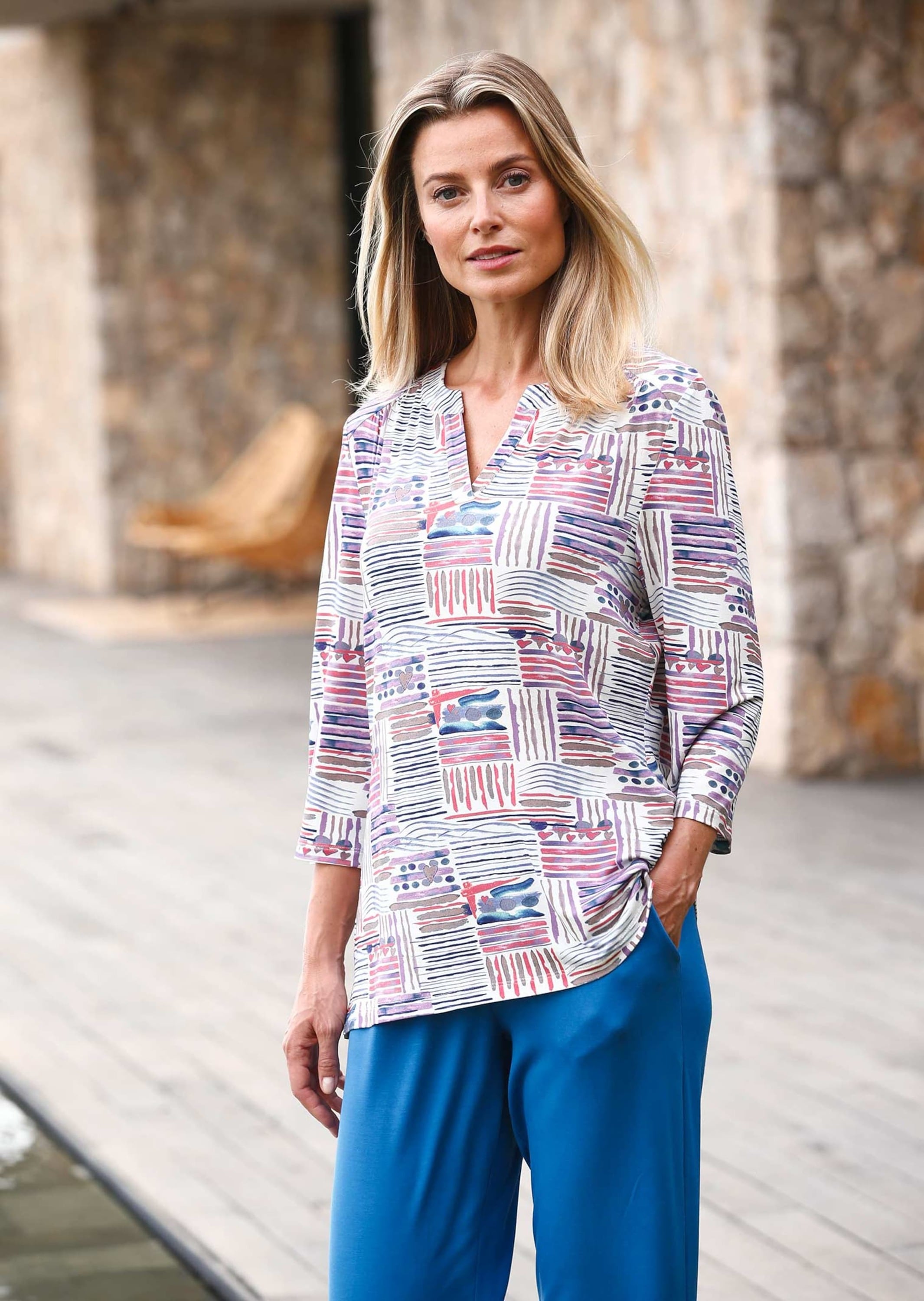 GOLDNER Print-Shirt »Tunika-Druckshirt mit Stehkragen« Ohne