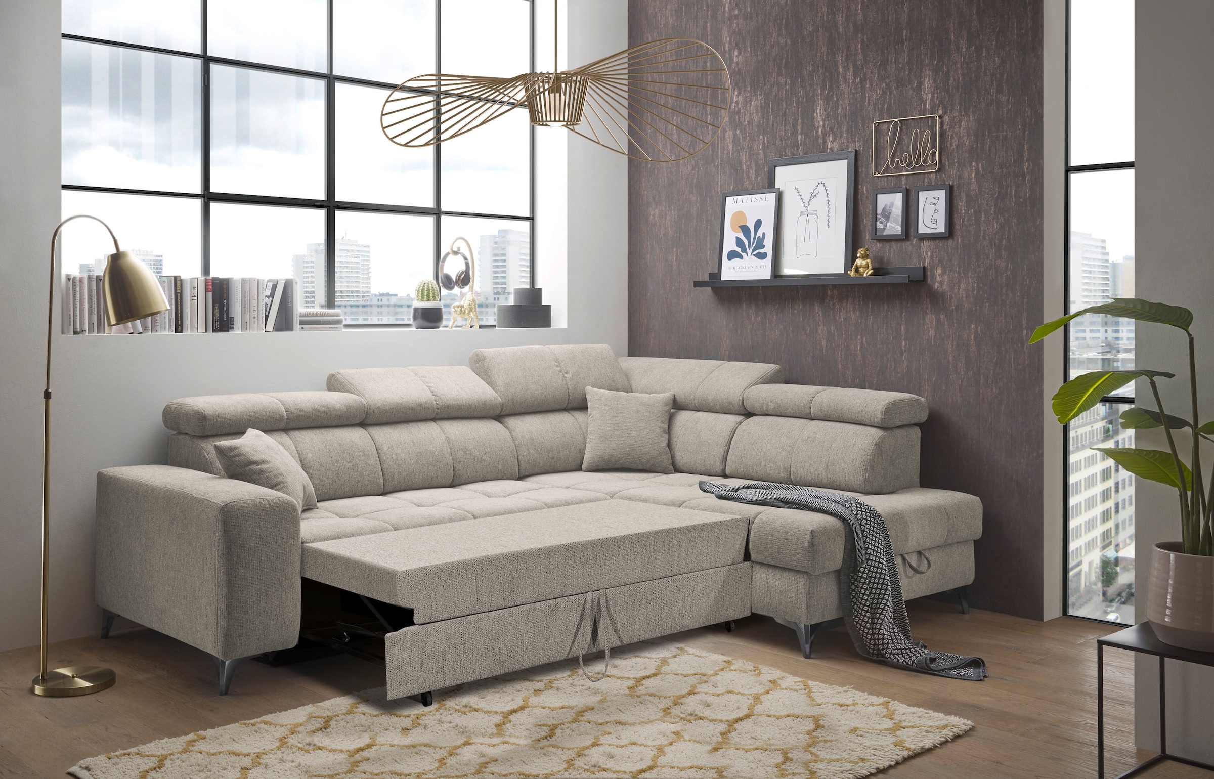 ED EXCITING DESIGN Ecksofa »Sydney L-Form«, mit Bettfunktion, Bettkasten, Kopfteilverstellung & 2 Zierkissen