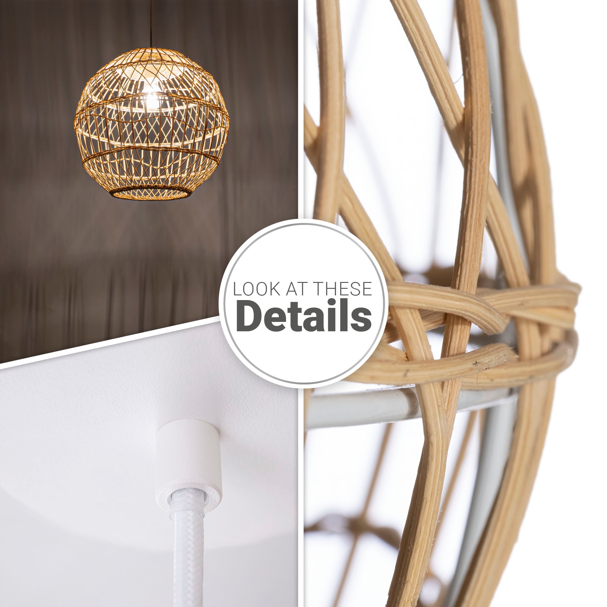 Paco Home Pendelleuchte »MAITE«, Leuchtmittel E27 | ohne Leuchtmittel, Rattan Hängeleuchte Korblampe Rund E27 Boho Stil Modern Wohnzimmer