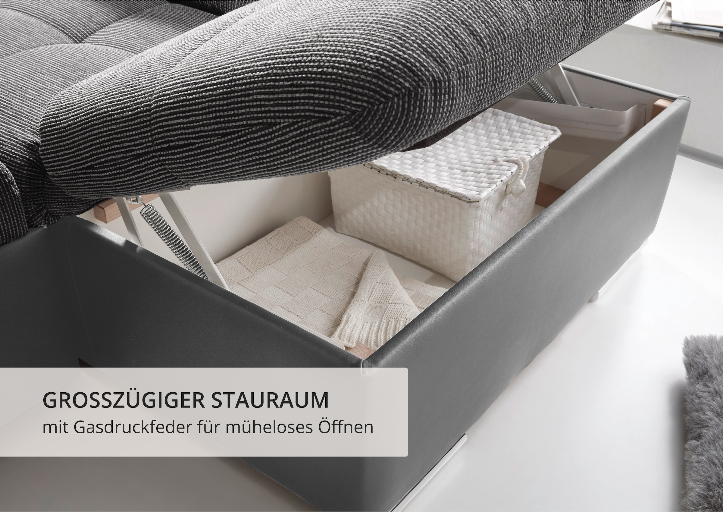 ED EXCITING DESIGN Wohnlandschaft »Jakarta U-Form mit Bettfunktion, Bettkasten« Armteilverstellung, Kopfstützen & 3 Nierenkissen