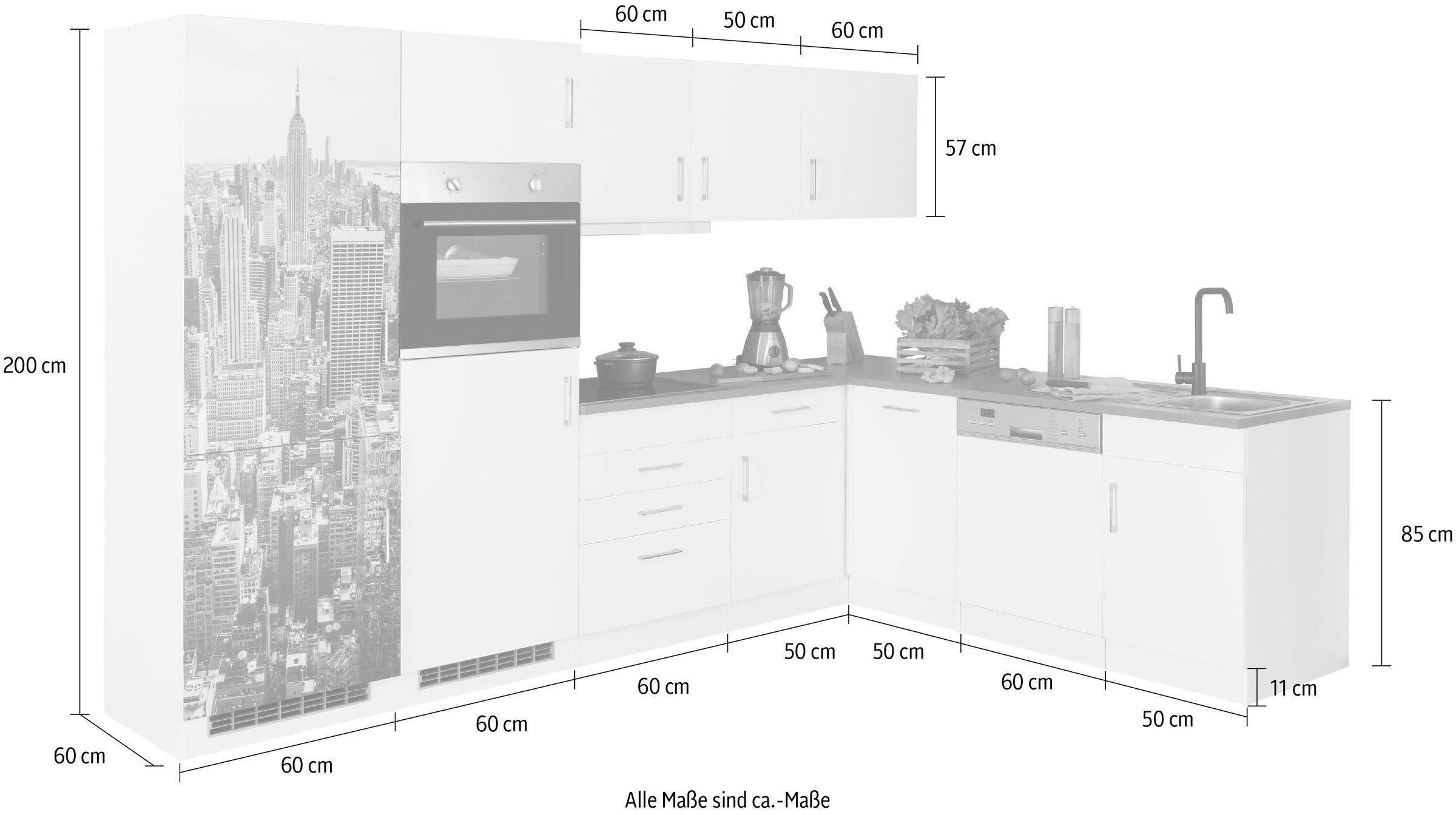 KOCHSTATION Winkelküche »KS-Paris«, Stellbreite 290/220 cm, wahlweise mit Induktionskochfeld