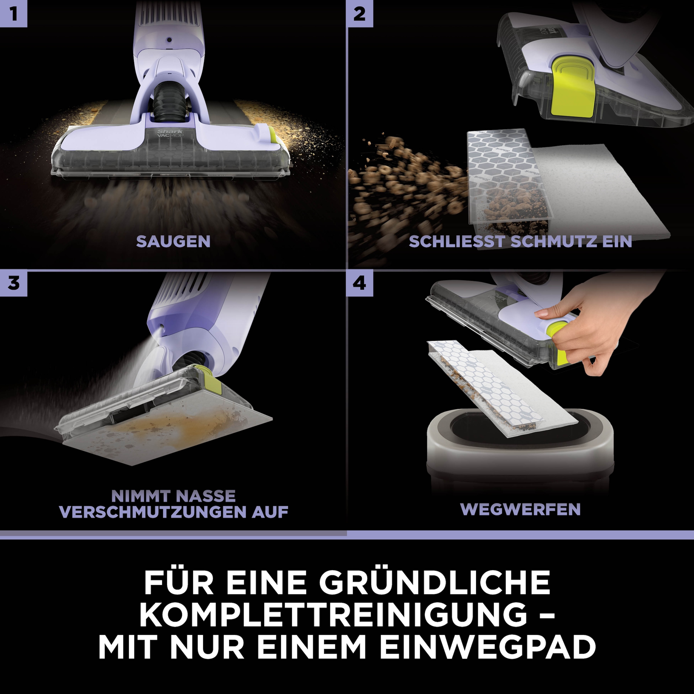 Shark Akku-Wischmopp »Shark VacMop 2-in-1 kabelloser Staubsauger/Sprühmopp VM200EUPL« VOLLSTÄNDIGE REINIGUNG MIT EINEM EINZIGEN EINWEGPAD, kabellos, leicht