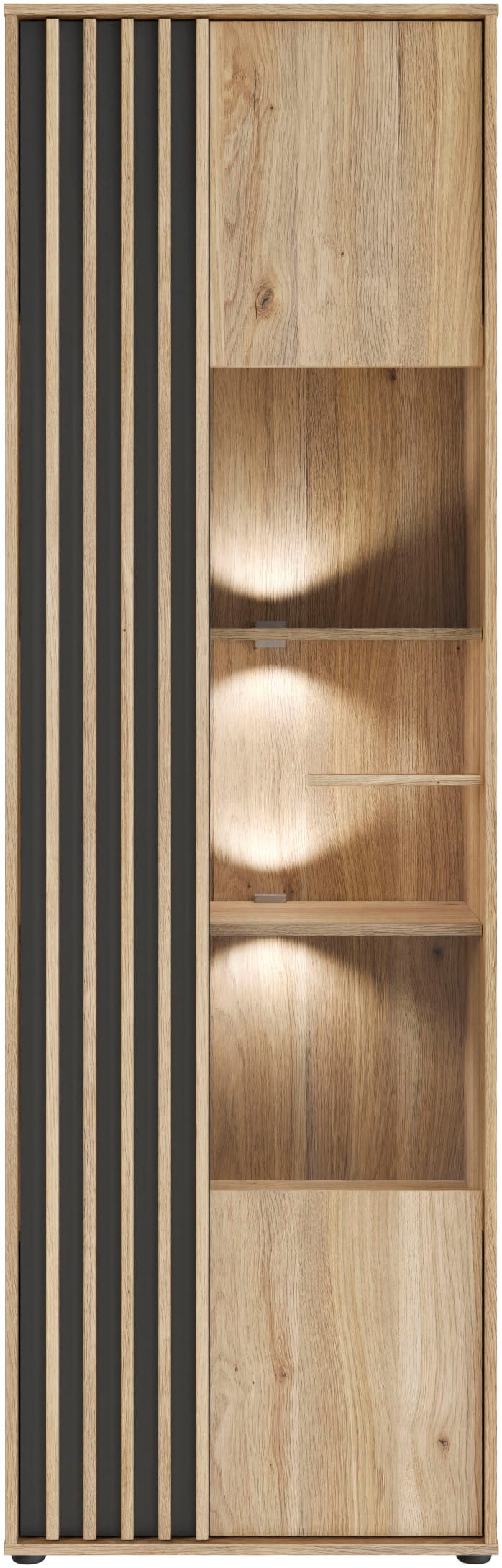 FORTE Vitrine »Forte Arank Vitrine 200 , Glastüre, Beleuchtung optional bestellbar« B/H/T 63,4/200,1/41,7 cm Lamellenoptik