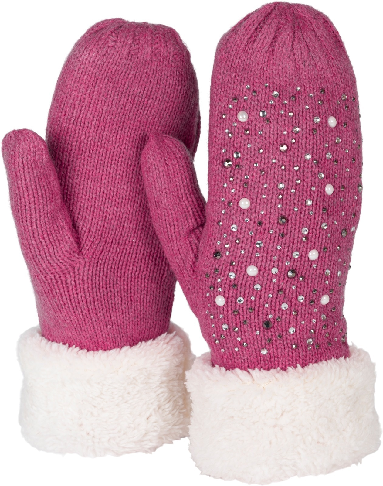 styleBREAKER Fäustlinge »Strickhandschuhe Fäustlinge mit Strass und Perlen« 2 Stk.
