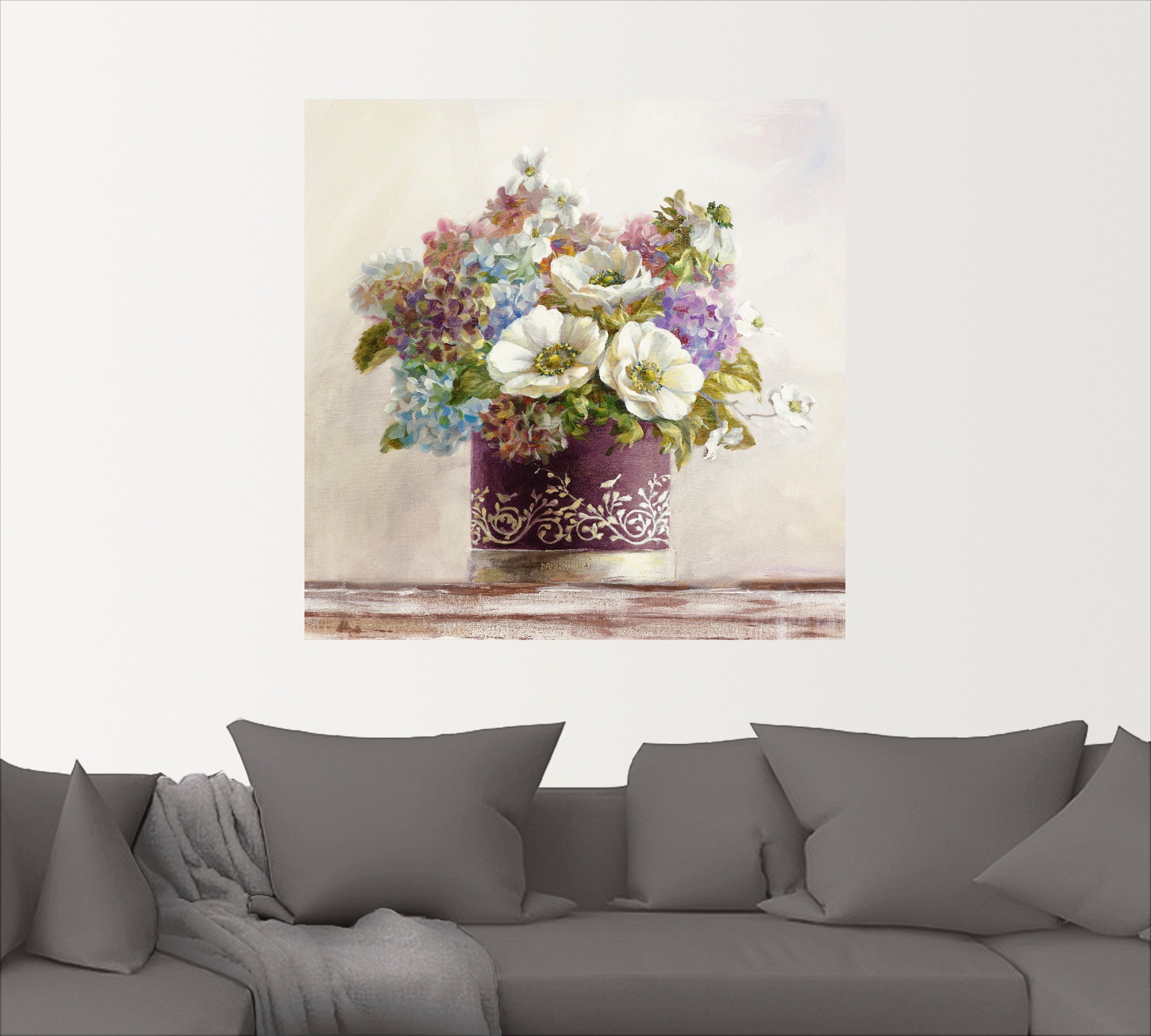 Artland Wandbild »Anemonen in Auberginer Hutschachtel«, Blumen, (1 St.), als Leinwandbild, Poster, Wandaufkleber in verschied. Größen
