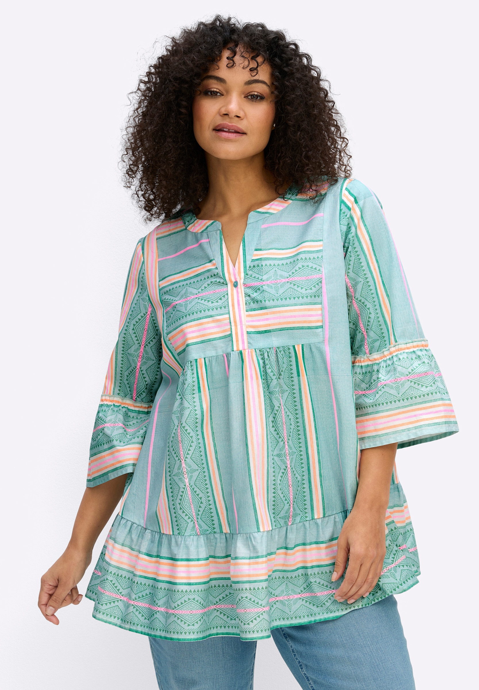 sheego by Joe Browns Longbluse »Tunika Tunika im Streifen-Mix, mit Volants«