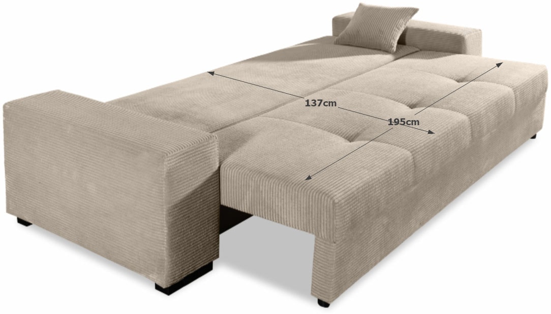 COLLECTION AB Schlafsofa »Kreta, B: 248 cm, Liegefl. 137x195 cm« Bettfunktion, Bettkasten & 2 Zierkissen, optional mit Topper
