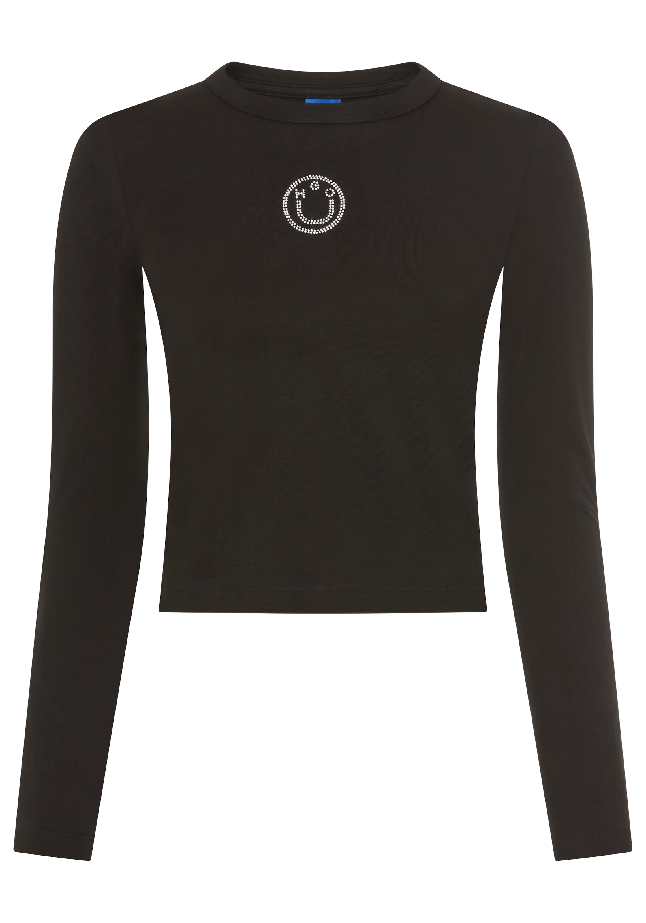 HUGO Blue Langarmshirt »Daliriee« cropped, Rundhals, mit Strassbesatz
