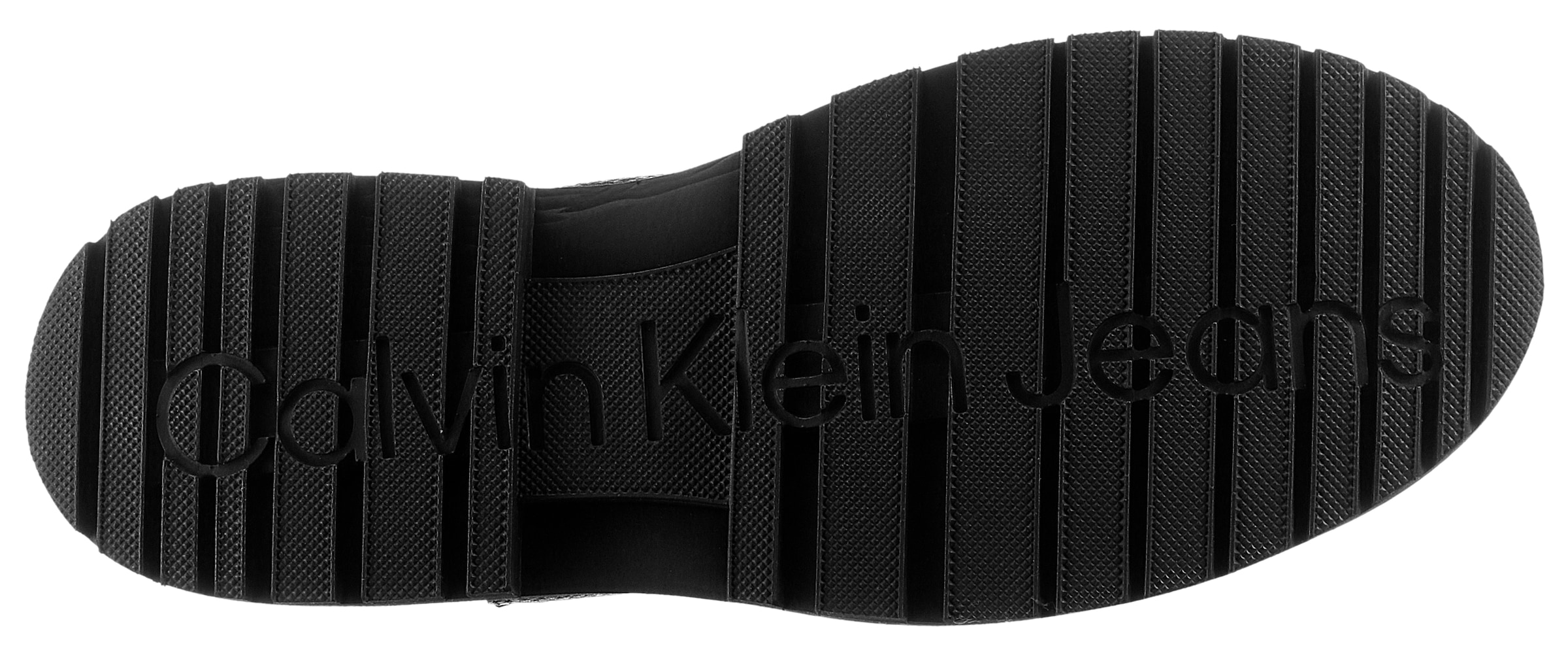 Calvin Klein Jeans Chelseaboots »EVA MID CHELSEA BOOT LTH«, Schlupfboots, Stiefelette mit seitlichem CK-Logo und Anziehlasche
