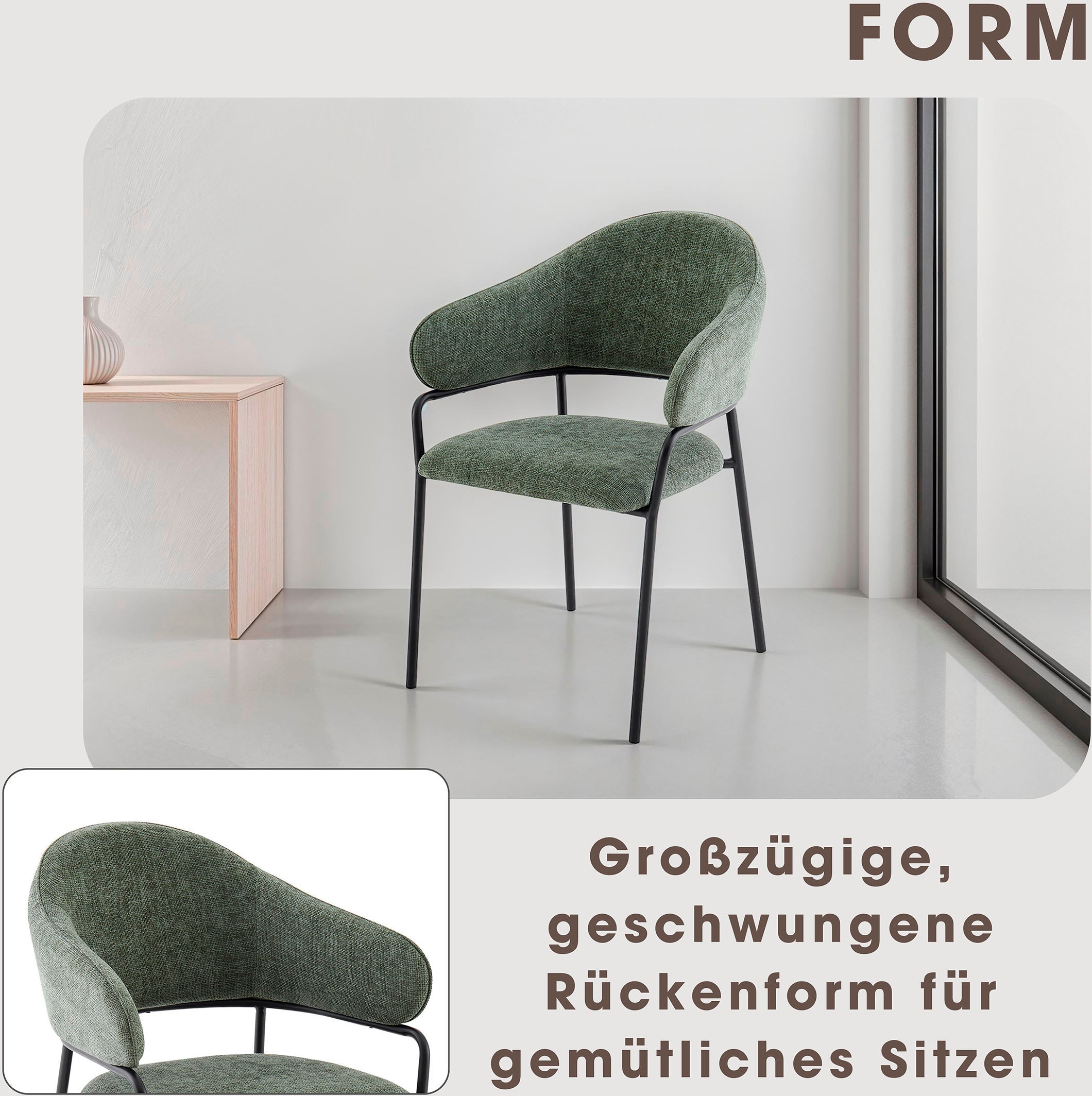 byLIVING Esszimmerstuhl »Curve« (Set) 2 Stk.moderner Stoff Stuhl mit gemütlichem Sitzkomfort, verschiedene Farben.