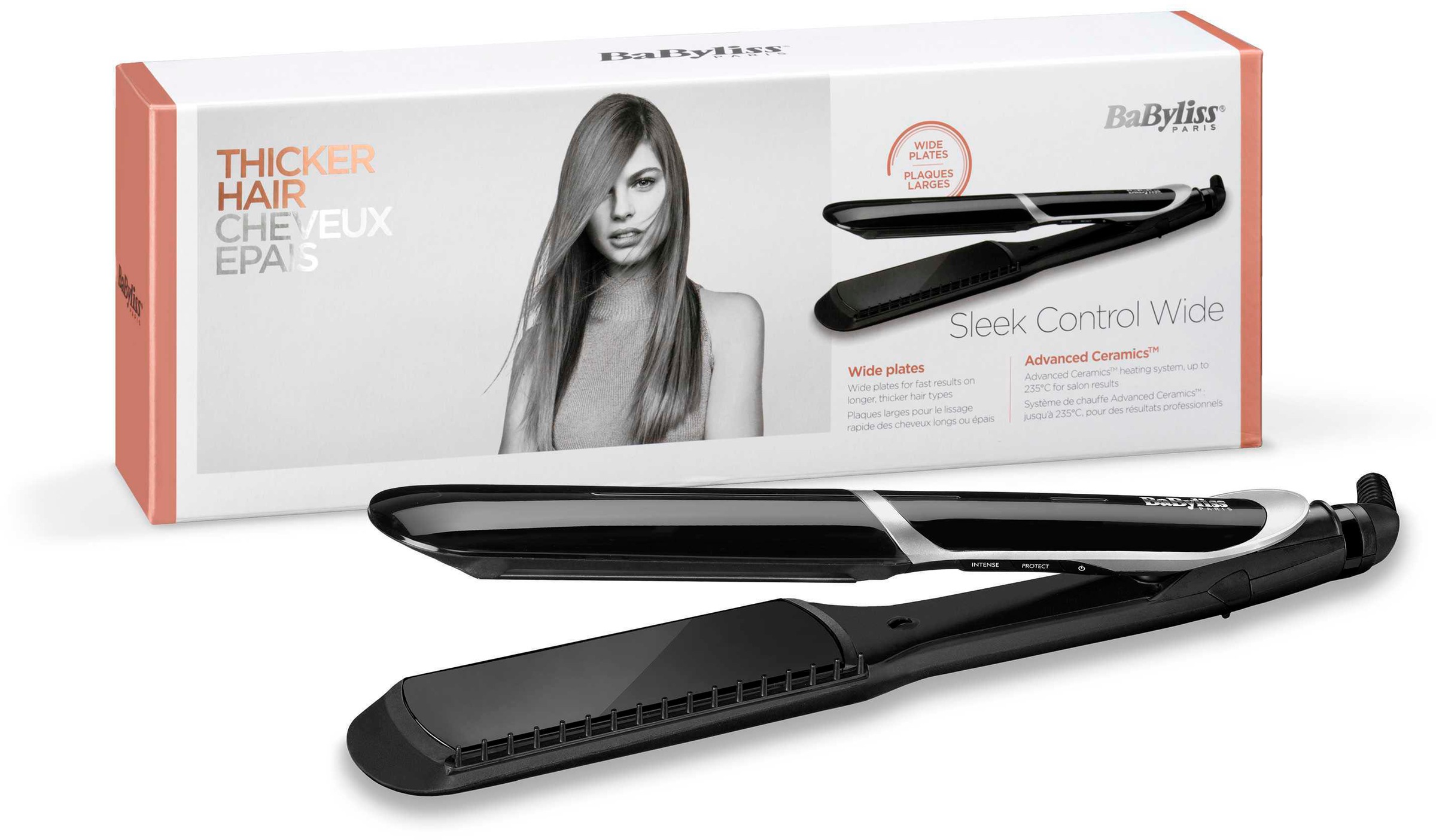 Babyliss Glätteisen »ST397E Sleek Control Wide« Titanium-Keramik-Beschichtung Glätteisen mit breiten Platten in silberfarben