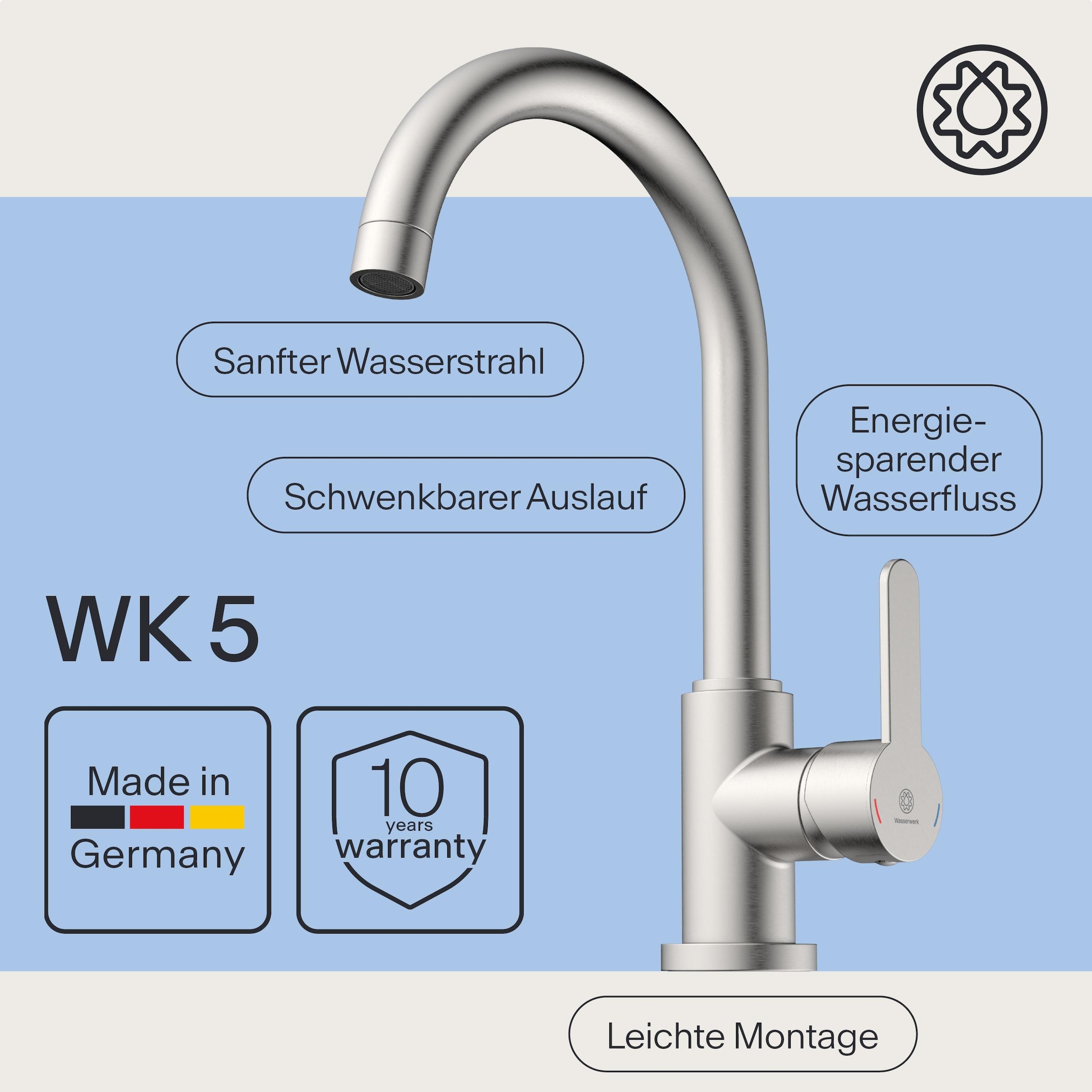 WASSERWERK Spültischarmatur »WK 5, Wasserhahn, Küche, Einhebelmischer« 360° schwenkbar, Cold-Start-Funkt., geräuscharm