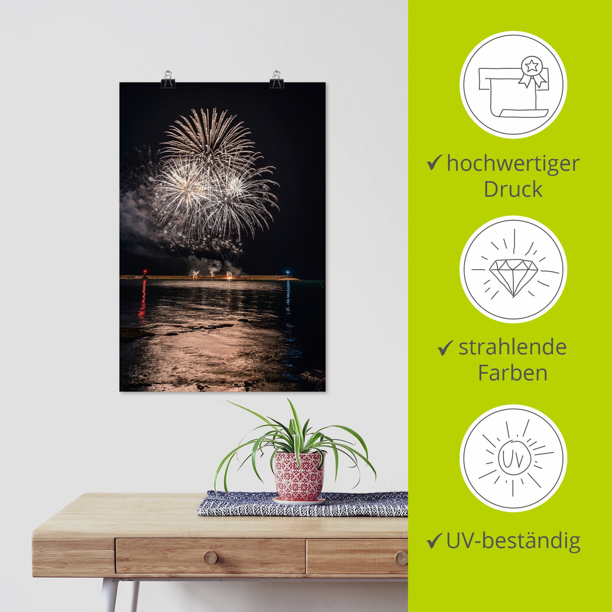 Artland Wandbild »Feuerwerk am Meer«, Himmelsbilder, (1 St.), als Alubild, Leinwandbild, Wandaufkleber oder Poster in versch. Größen