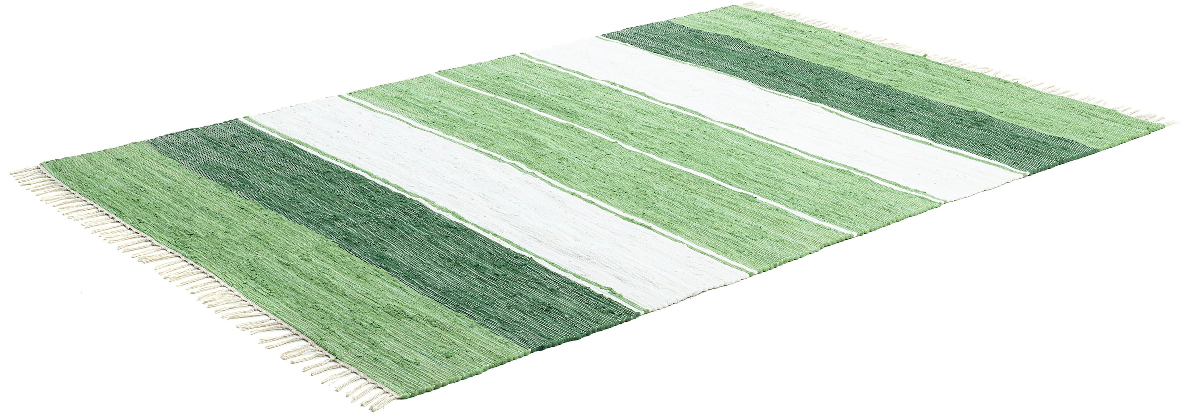THEKO Teppich »Stripe Cotton, handgewebt«, rechteckig, 5 mm Höhe, Flachgewebe, gestreift, reine Baumwolle, mit Fransen, auch als Läufer