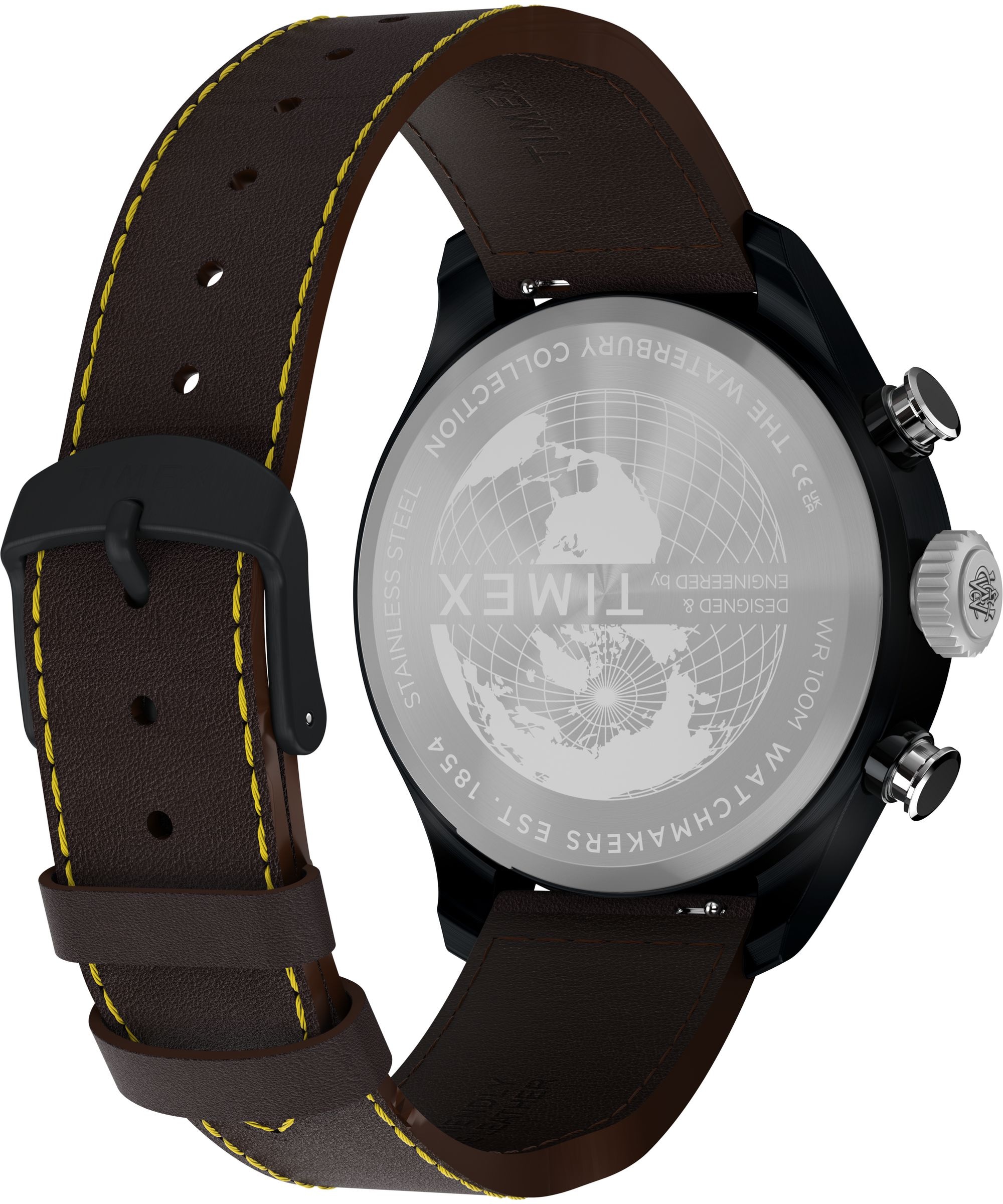 Timex Quarzuhr »Waterbury Ace Fly-Back Chronograph« Armbanduhr, Herrenuhr, Lederarmband, analog, Beleuchtung