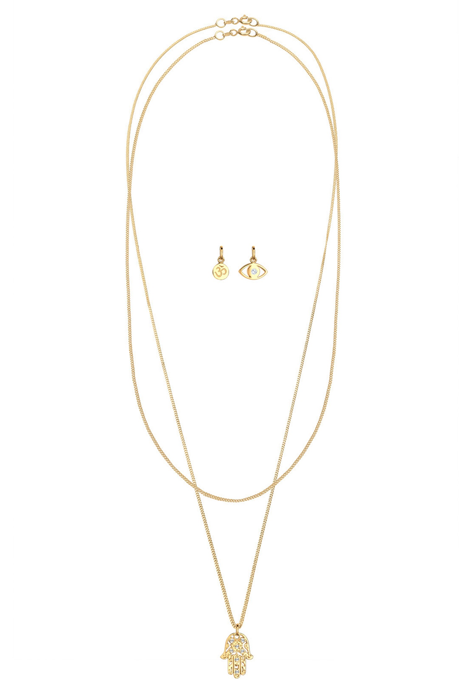 Elli Ketten-Set »Halskette Panzerkette Om Hamsa Hand Evil Eye 925 Silber, mit Kristallen von Swarovski®«