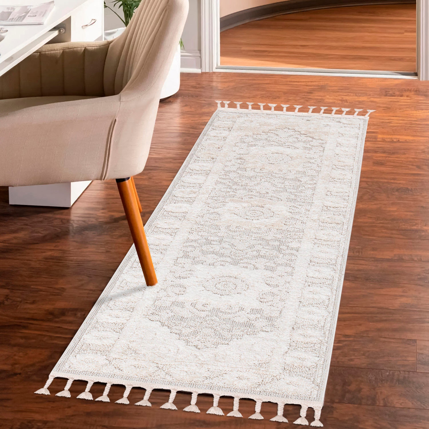 my home Hochflor-Teppich »Bjelle«, rechteckig, 20 mm Höhe, Läufer, Boho-Stil, Ornamente, Hoch Tief Struktur, mit Fransen