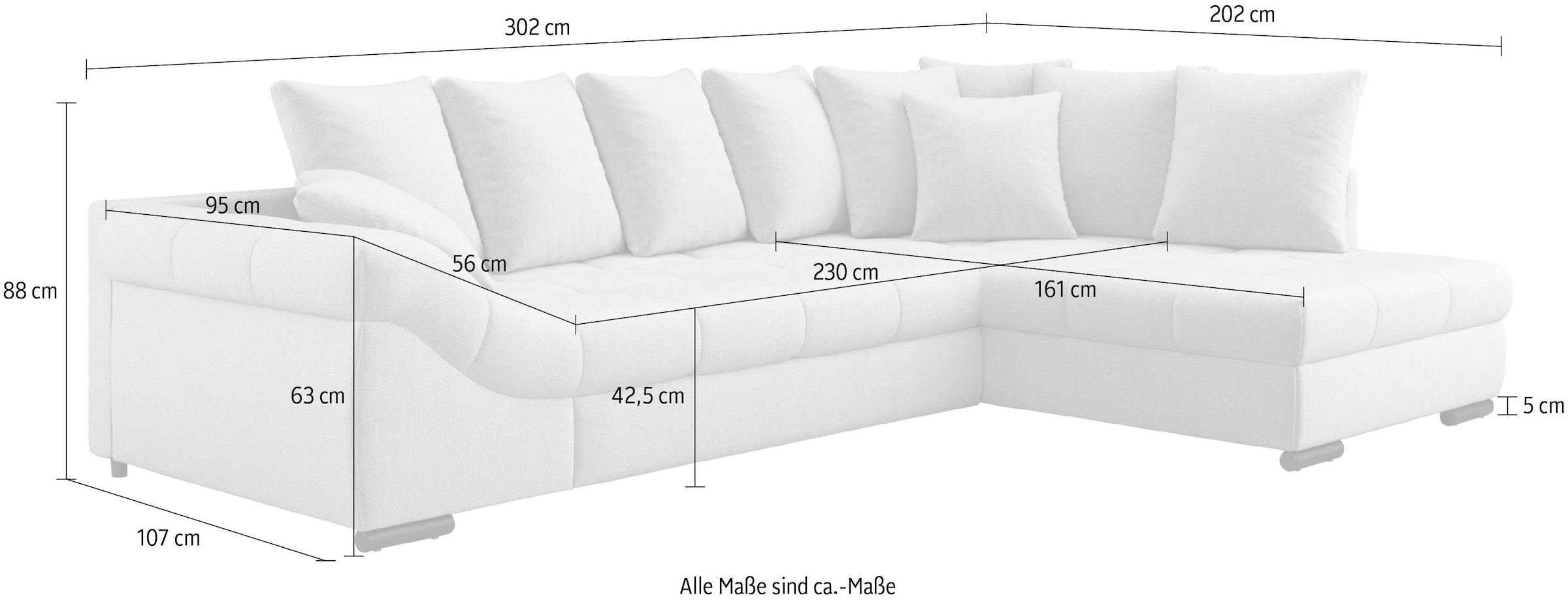 Mr. Couch Ecksofa »Pietro, L-Form, mit Bett, wahlweise mit Kaltschaum« mit Kaltschaum und Bett