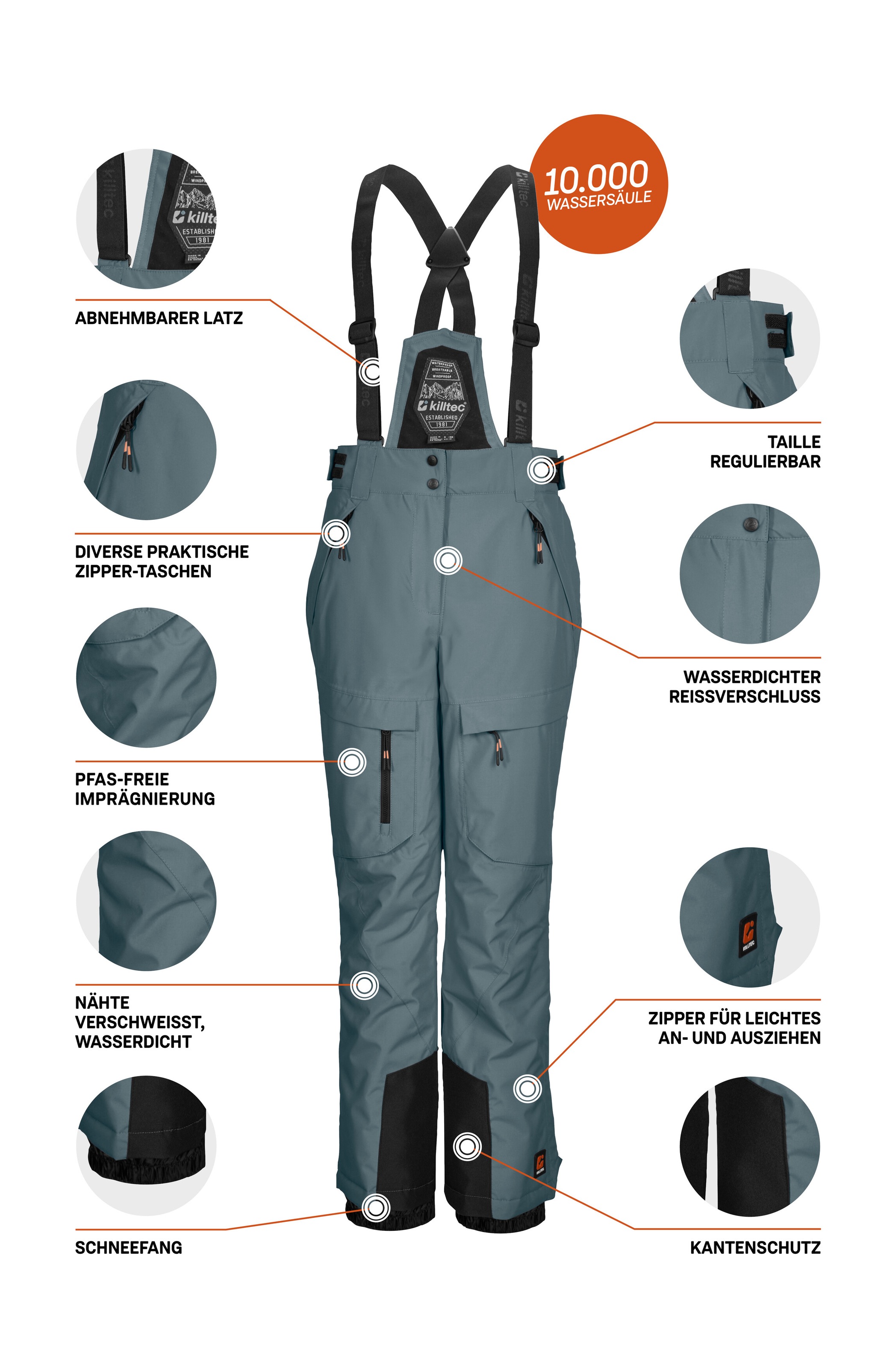 Killtec Skihose »KSW 204 BYS SKI PNTS«, Wasserdichte, atmungsaktive Skihose mit verstellbarem Latz und Trägern