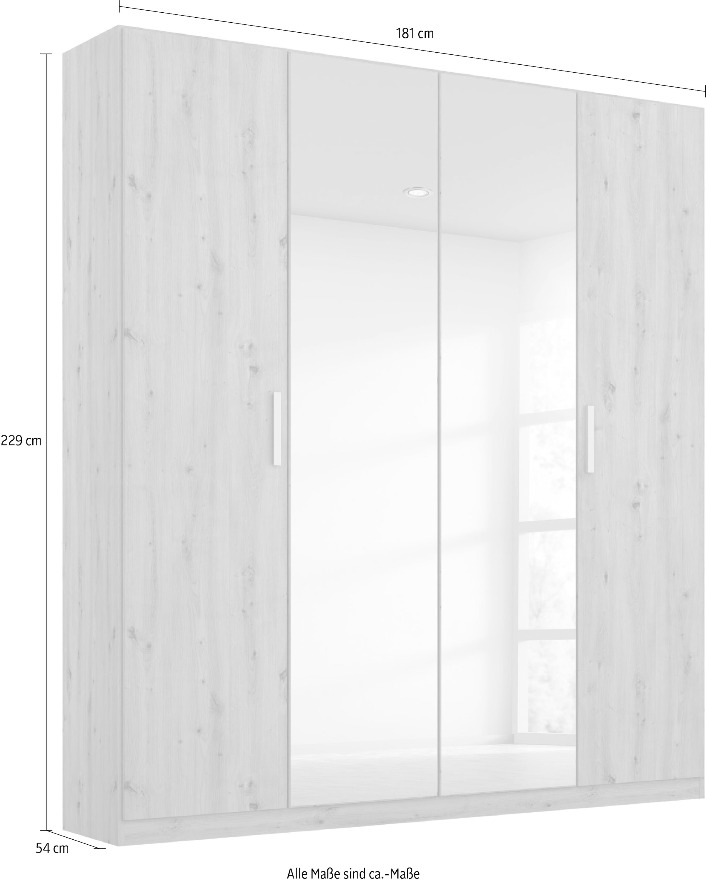 rauch Drehtürenschrank »Kleiderschrank Schrank Garderobe Ankleide KOLUNA mit Dekor-Front«, (Breiten 181/226/271/315 cm Höhen 210/229 cm), mit Spiegel, inkl. 2 Innenschubladen sowie extra Böden