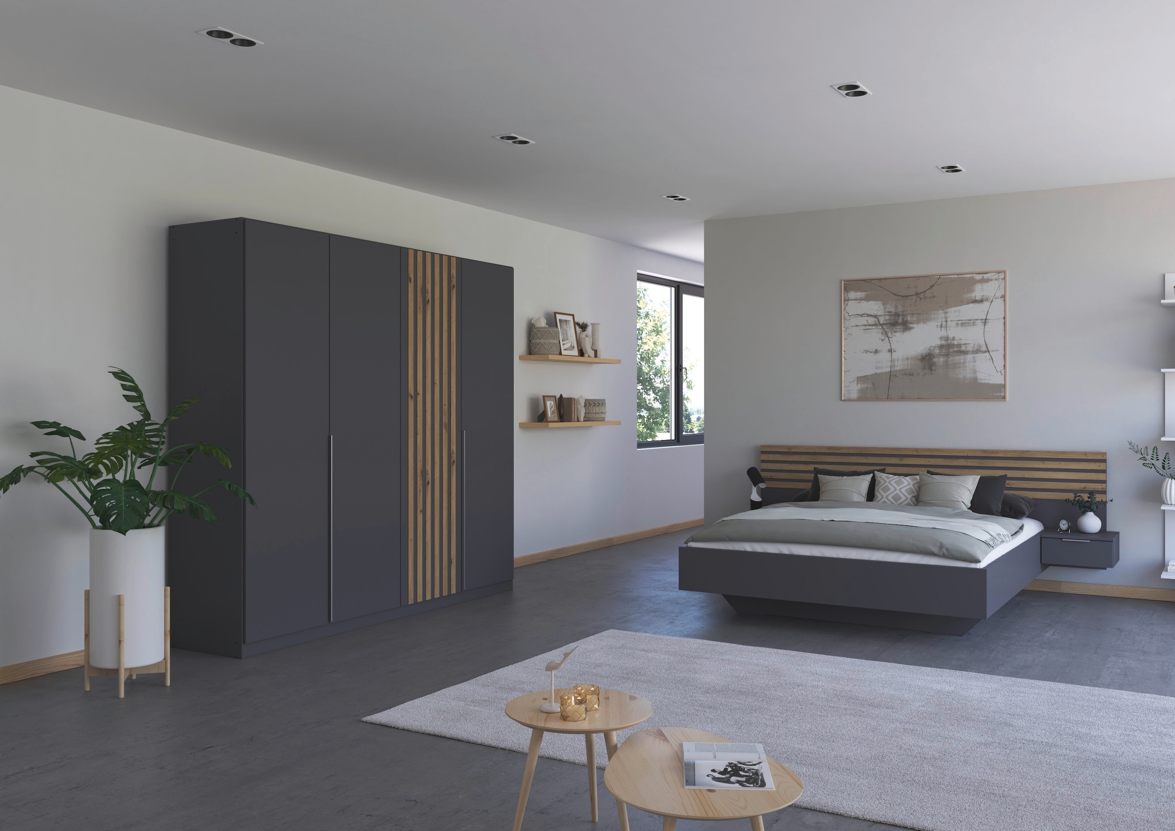 rauch Schlafzimmer-Set »Komplettzimmer Komplett Set Schrank 226 cm Bett 160/180 cm LAMELLA« Set, 3 verschiedene Ausstattungen, inkl. SOFT-CLOSE, 4 tlg. tlg.