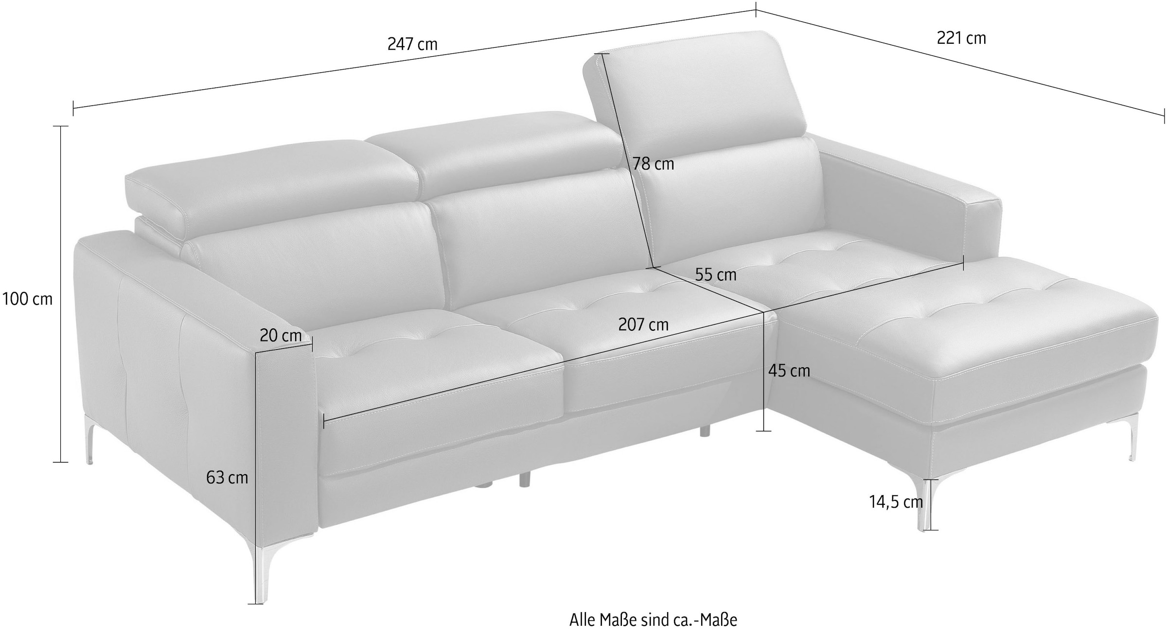 Egoitaliano Ecksofa »Matt, erstklassiger Sitzkomfort, aufwendige Detailverarbeitung, L-Form«, mit verstellbaren Kopfteilen zum Relaxen