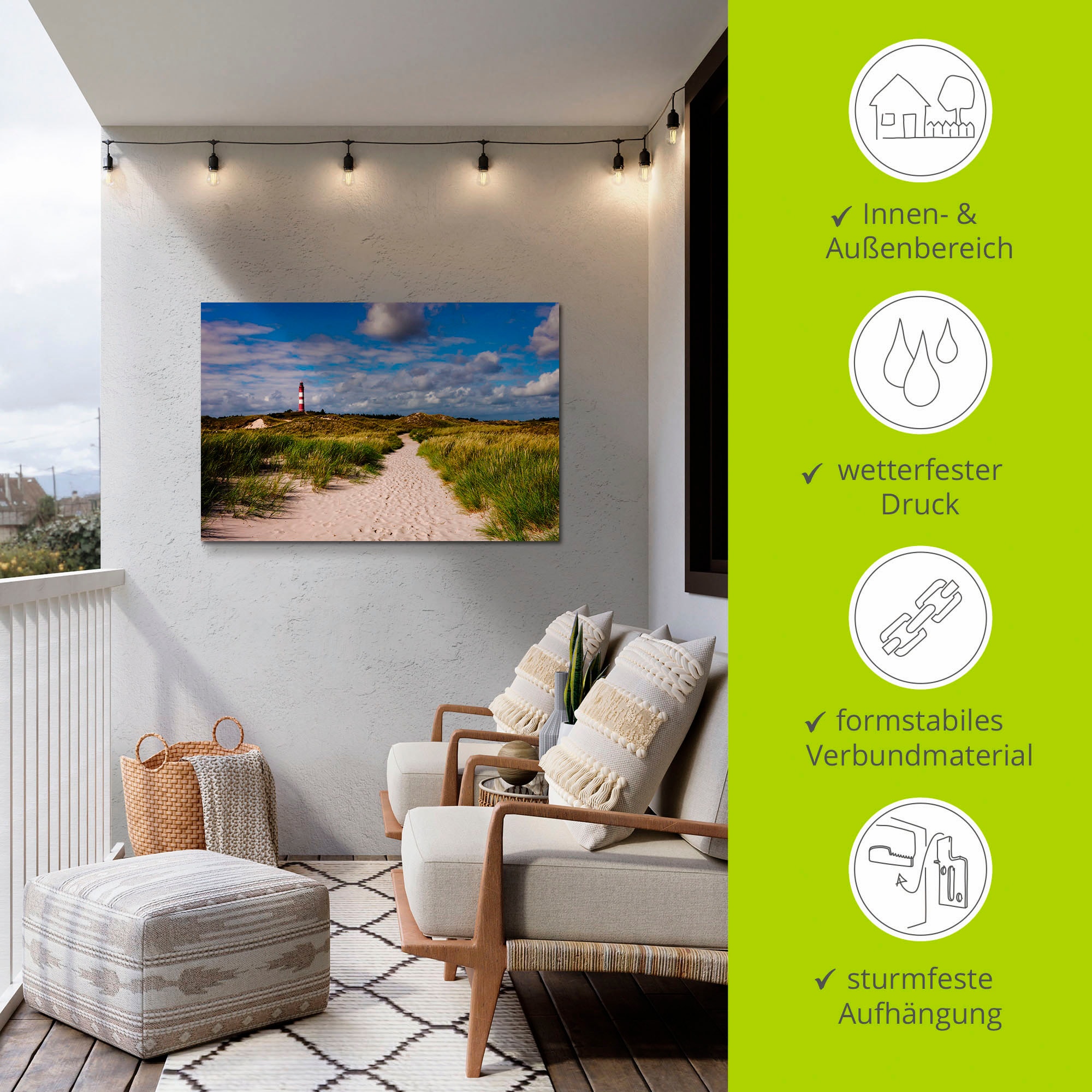 Artland Wandbild »Strandweg zum Leuchtturm - Insel Amrum«, Küste, (1 St.), als Alubild, Outdoorbild, Leinwandbild, Poster in verschied. Größen