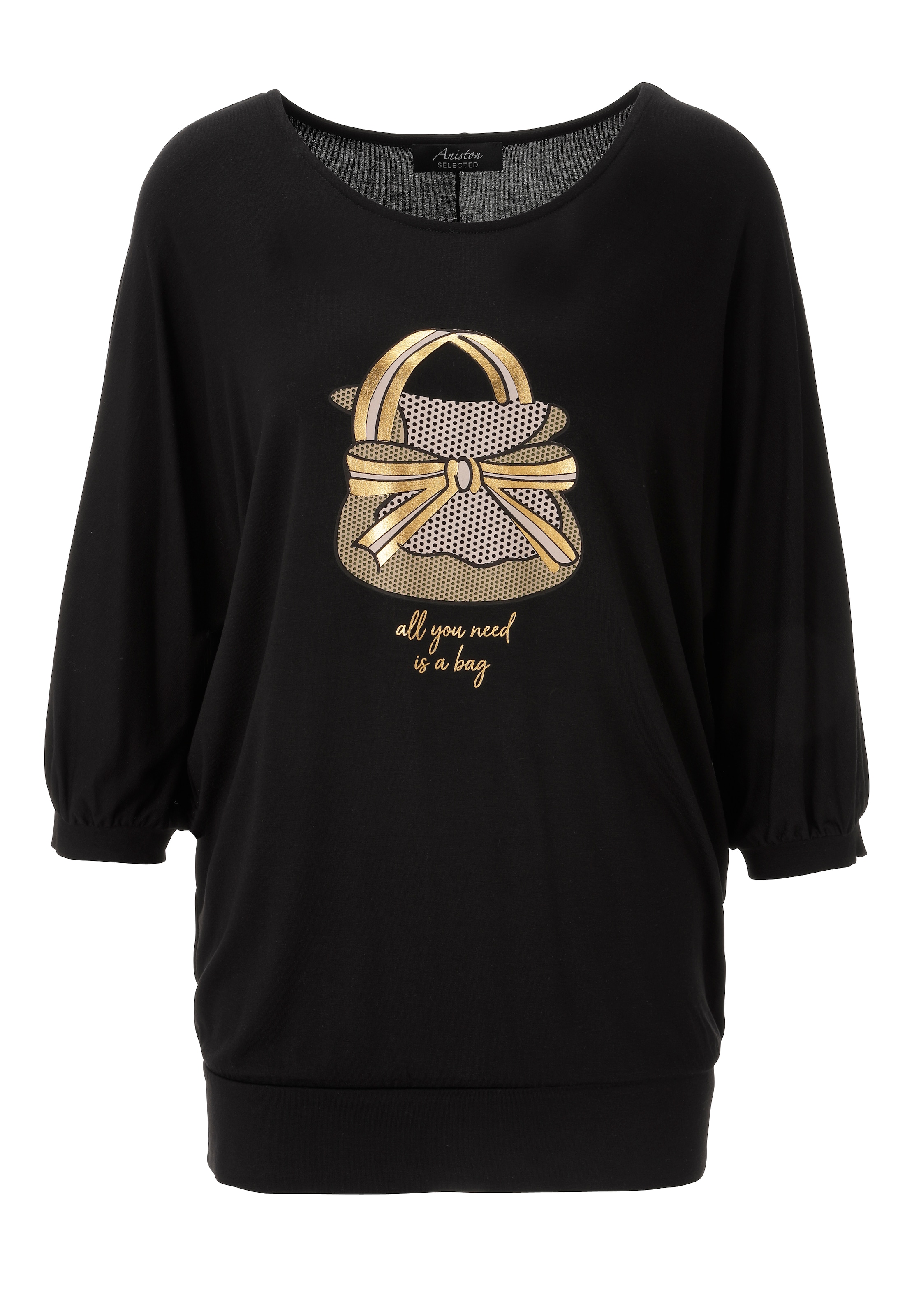 Aniston SELECTED Oversize-Shirt mit dekorativen, goldfarbenen Taschendruck vorne - NEUE KOLLEKTION