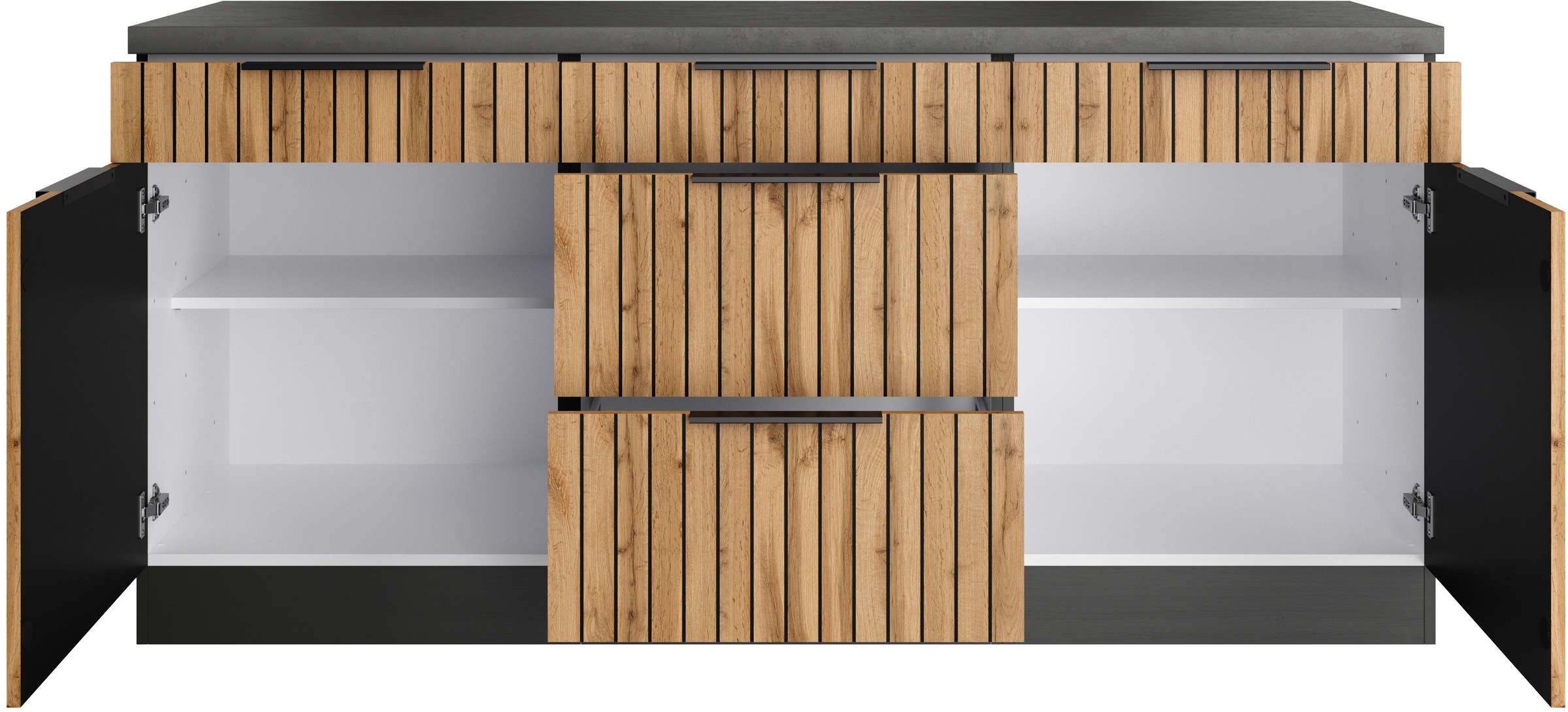 KOCHSTATION Unterschrank »KS-Lagos«, Breite 180 cm, 2 Türen, 2 Auszüge, 3 Schubkästen