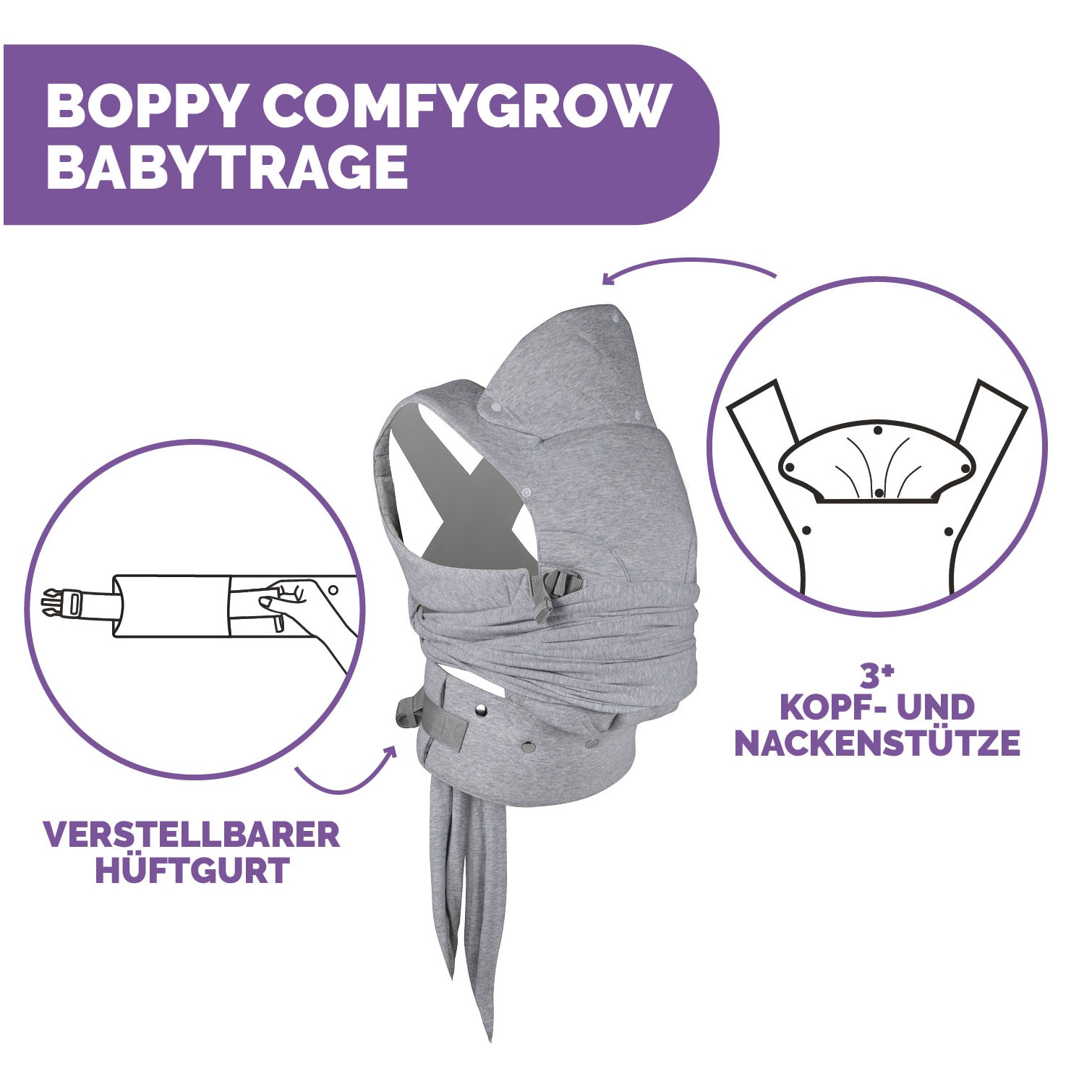 Chicco Babytrage »Boppy Comfygrow Grey« bis 15 kg