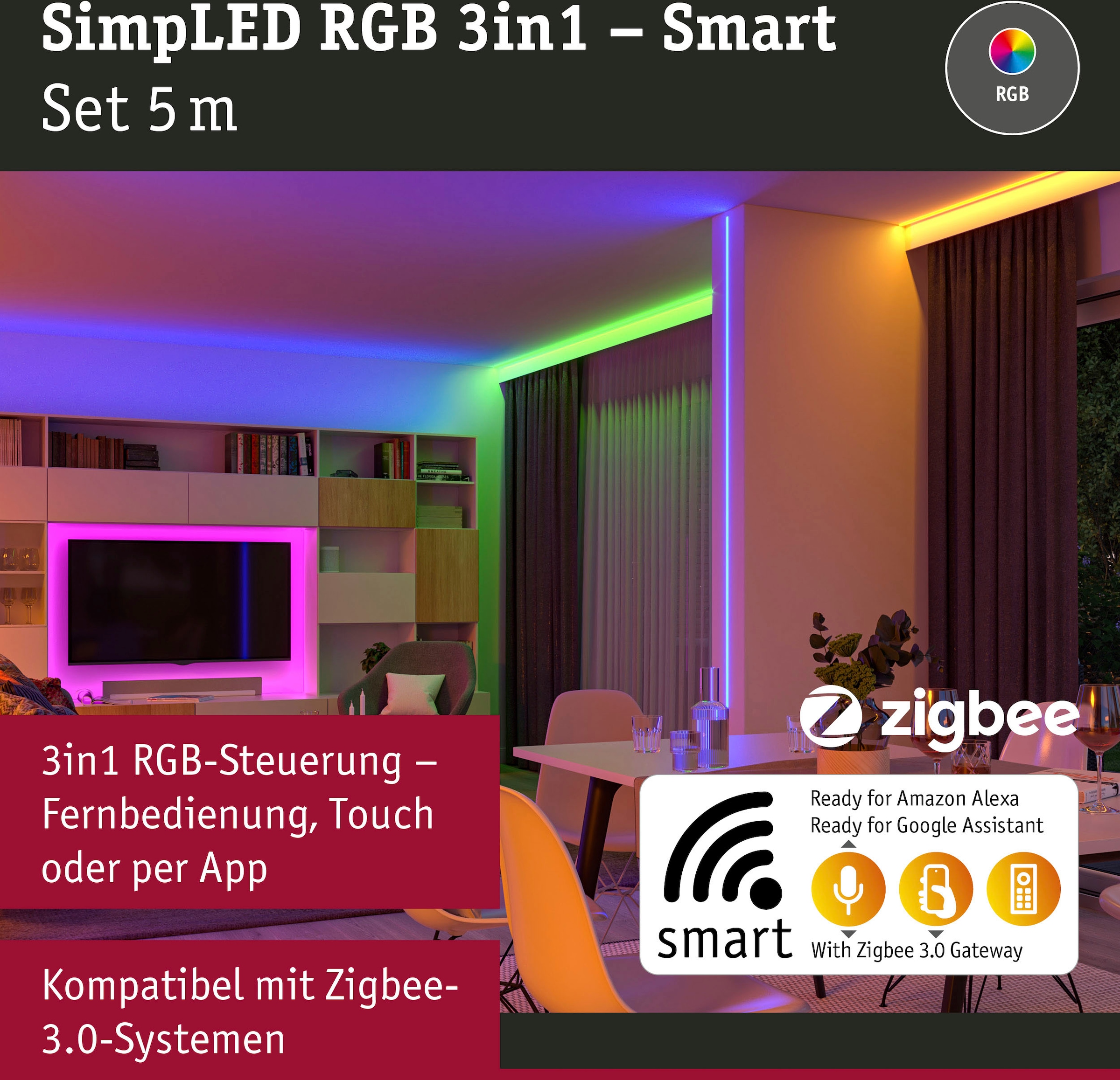 Paulmann LED-Streifen »SimpLED Stripe Set 5m 230/12V DC Weiß Metall Kunststoff«, 1 St.-flammig, RGB Zigbee