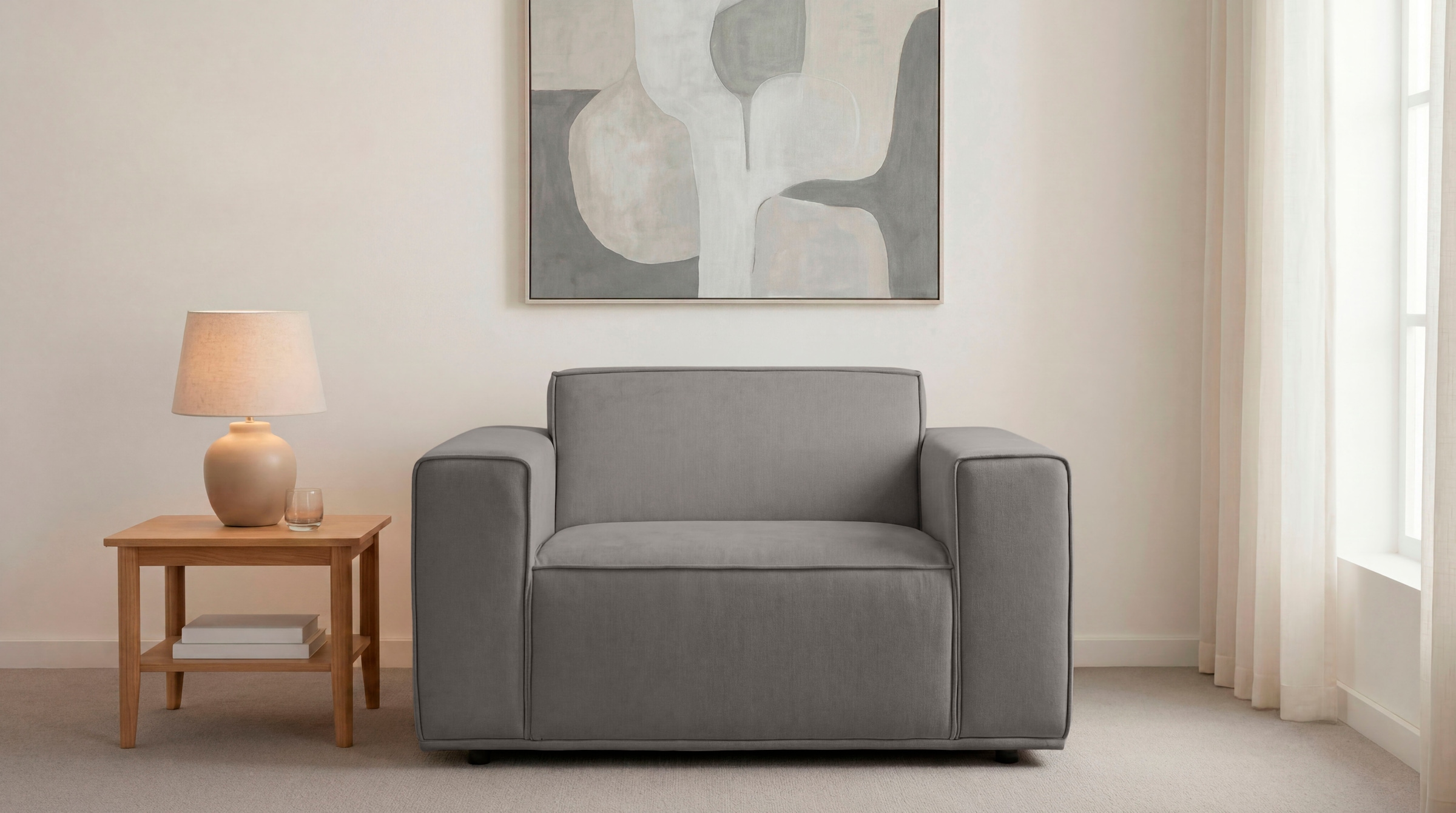 OTTO home Loveseat »Avelin, 1.5 Sitzer, 140 cm,  Chenille, Struktur-Boucle« mit Wellenunterfederung, Kedernaht, bodentief, Skandi-Design