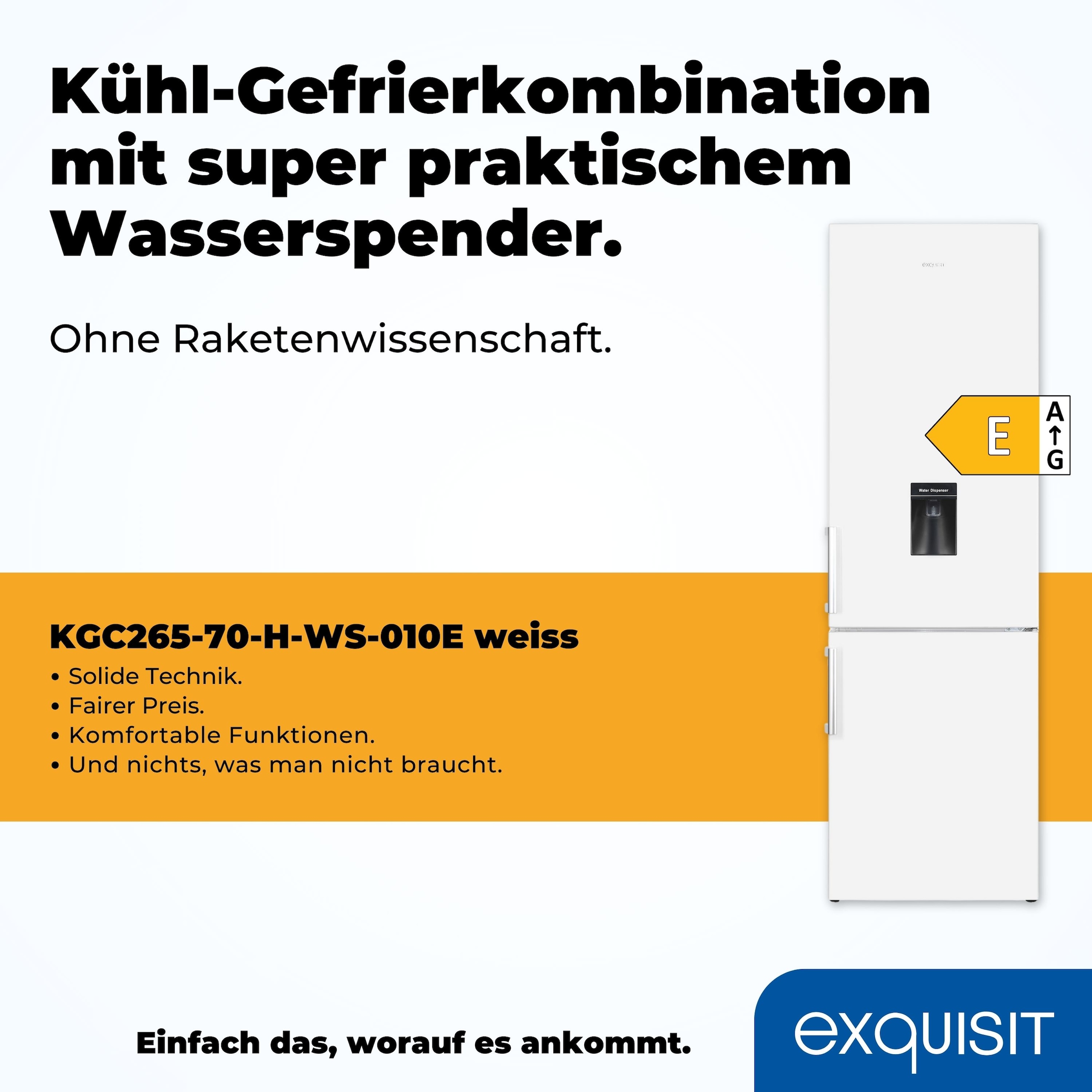 exquisit Kühl-/Gefrierkombination »KGC265-70-H-WS-010E weiss«, Wasserspender