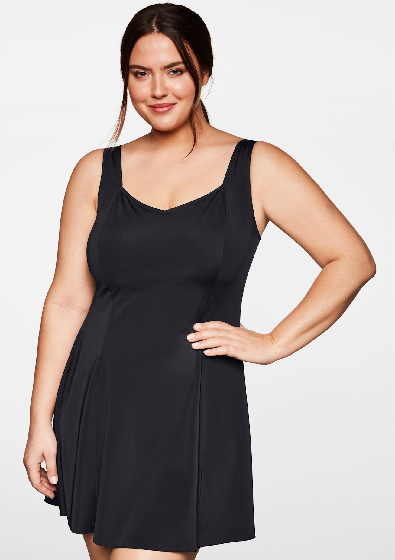 Sheego Damen Badekleid in schwarz, Größe Cup D