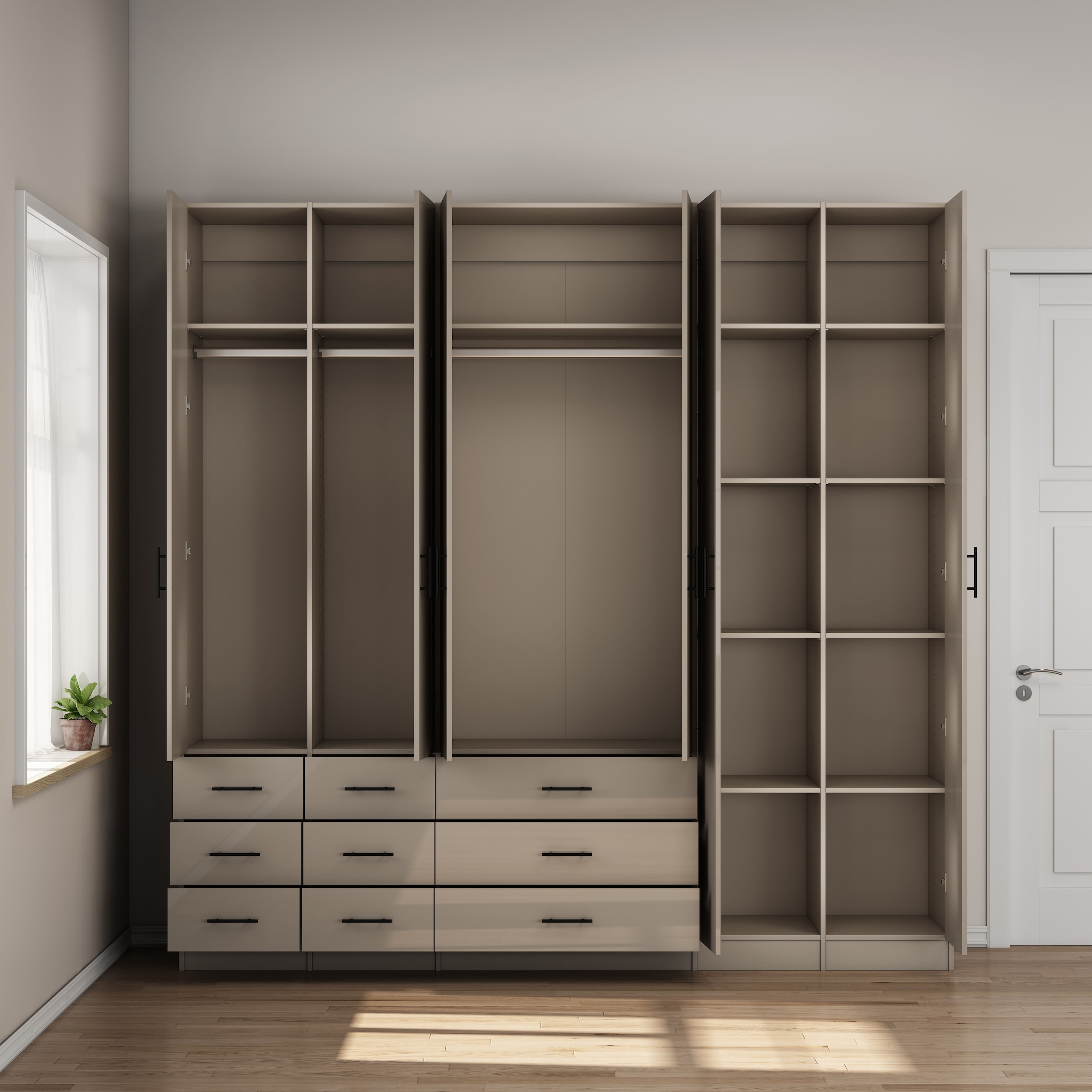 OTTO home Kleiderschrank »Trento Schlafzimmerschrank Garderobe hochglanz« in 2 unterschiedlichen Schrankhöhen wählbar,  Schrank mit 6 Türen und 9 Schubladen, Hochglanz-Fronten, 2,39m Höhe