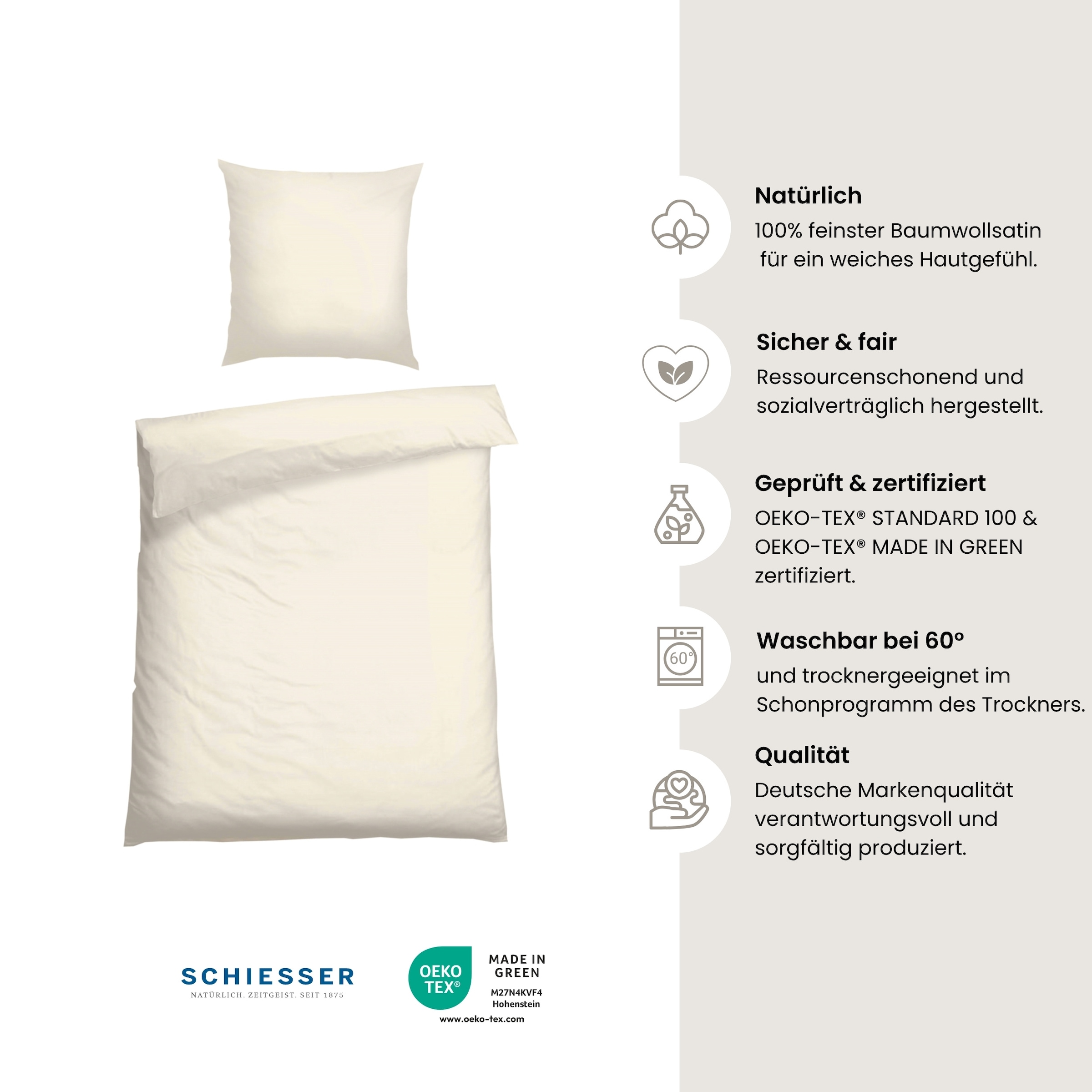 Schiesser Bettwäsche »Ella seidenmattes Premiumbettwäscheset aus feinstem Baumwollsatin«, Made in Green